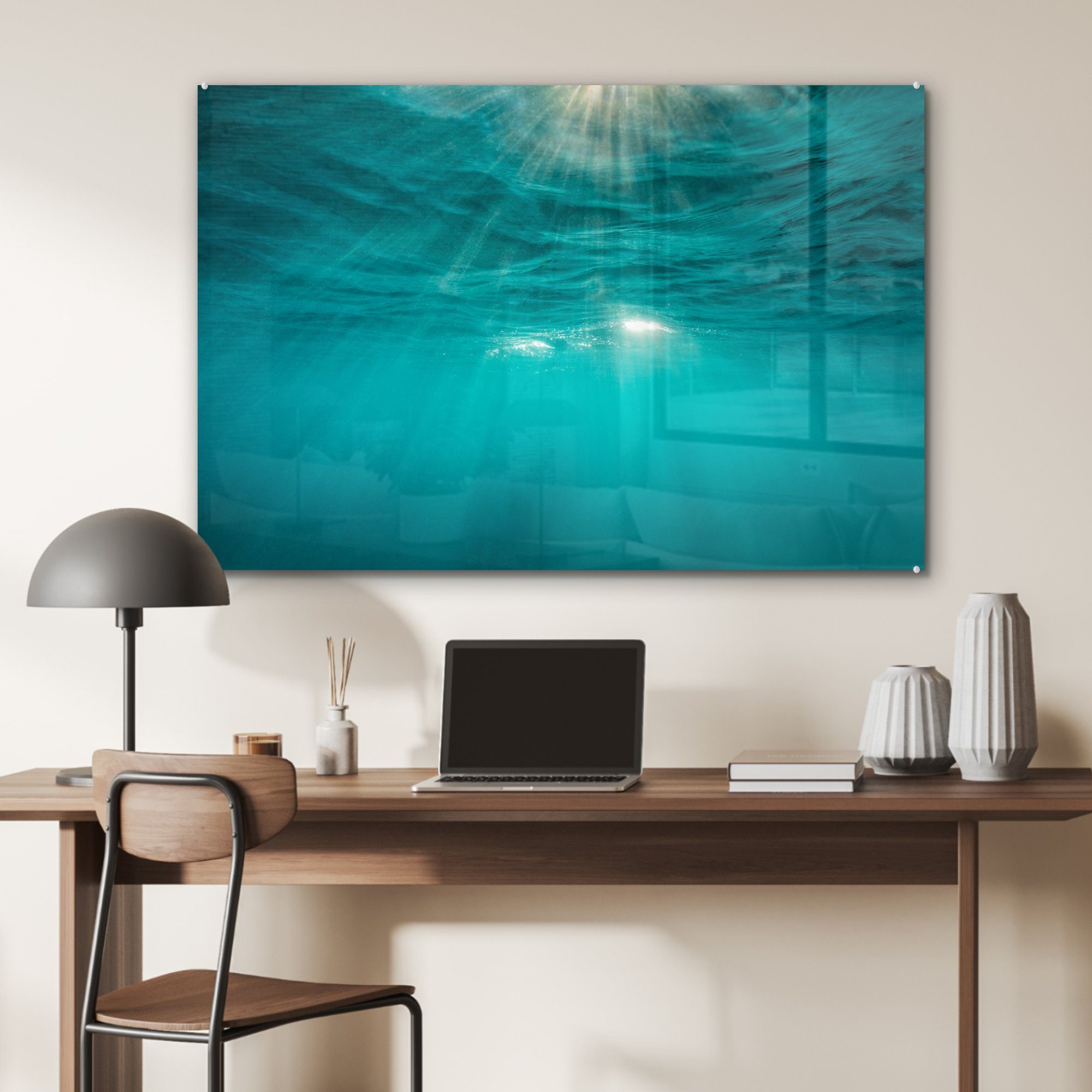 MuchoWow Acrylglasbild Acrylglasbilder - Wohnzimmer & Wasser Schlafzimmer St), - Blau (1 Sonne