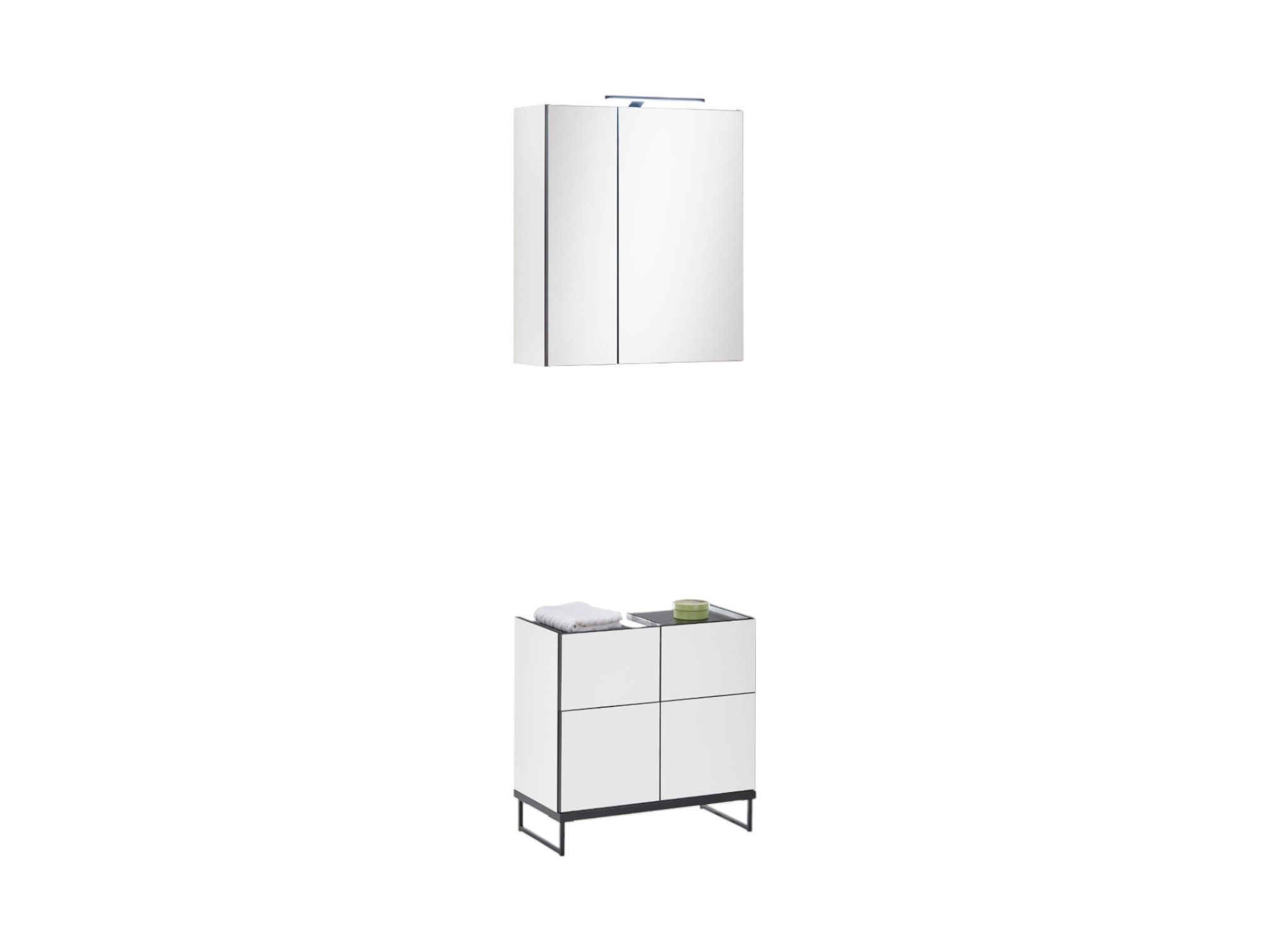 moebel-dich-auf Badmöbel-Set VENEZIA, (Set 4, 2-St., Spiegelschrank, Waschbeckenunterschrank), weiß matt, Absetzung: schwarz