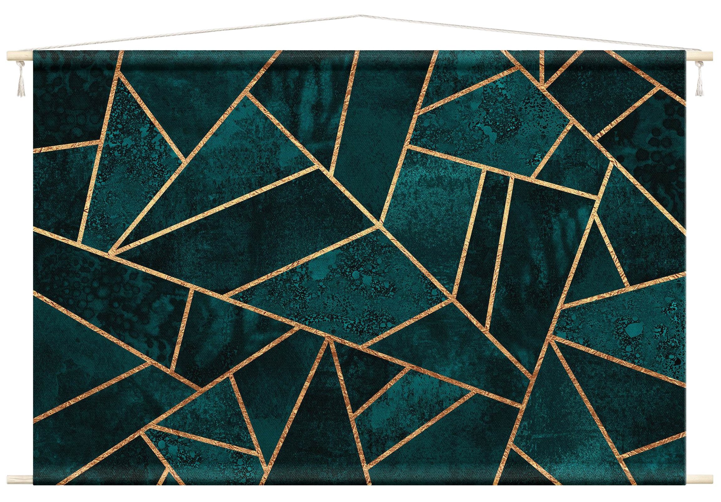 Bilderdepot24 Wandteppich modern Muster Abstrakt Aquarell Geometrisch türkis, rechteckig, Höhe: 2.6 mm, großes Wandbild aus Natur-Baumwolle Wandbehang Stoffbild Tuch Wollseil