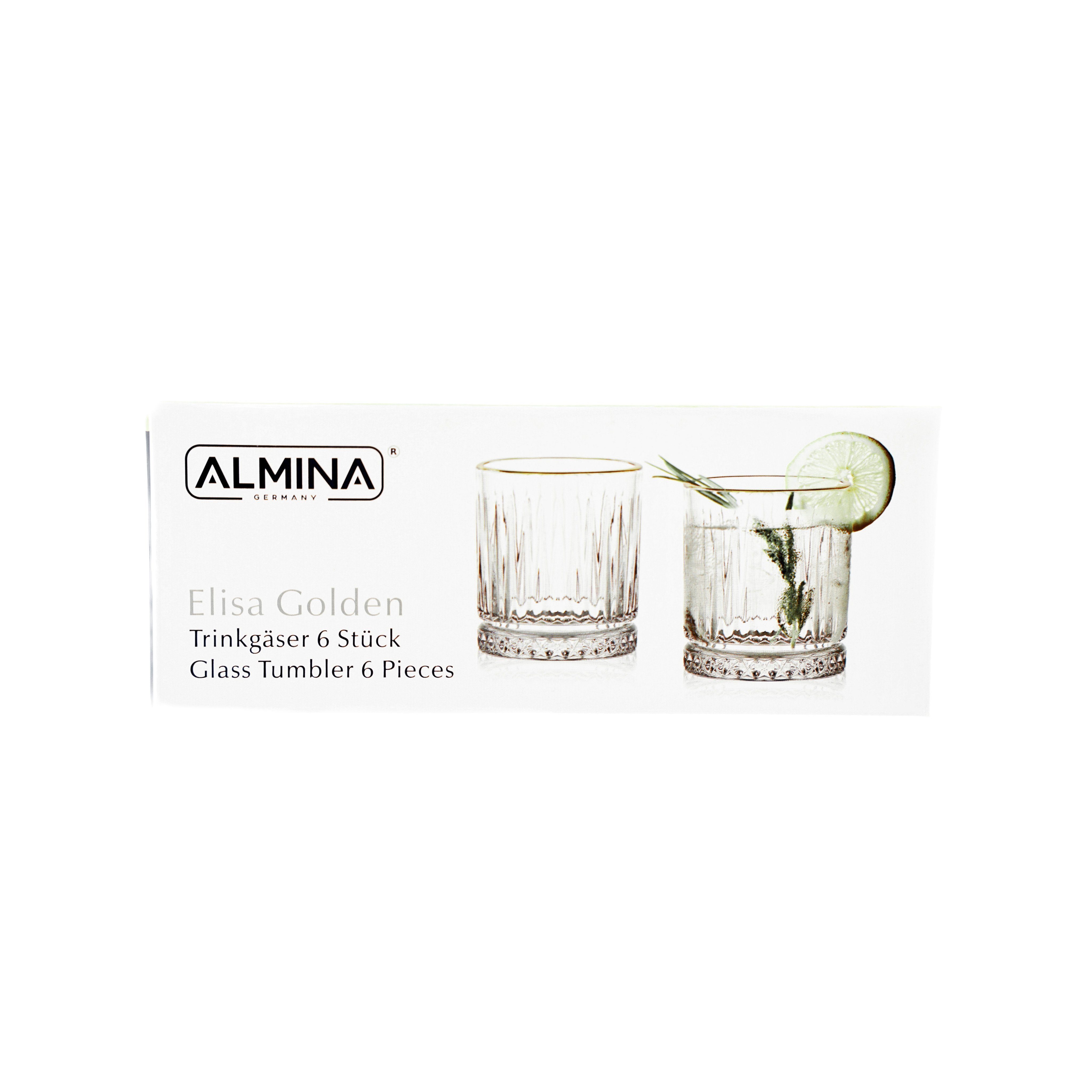 Almina Glas Elisa 6 Teiliger Set 240 ml mit Goldumrandung Riffle Design, 6-tlg. – Bild 4 von 4