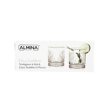 Almina Glas Elisa 6 Teiliger Set 240 ml mit Goldumrandung Riffle Design