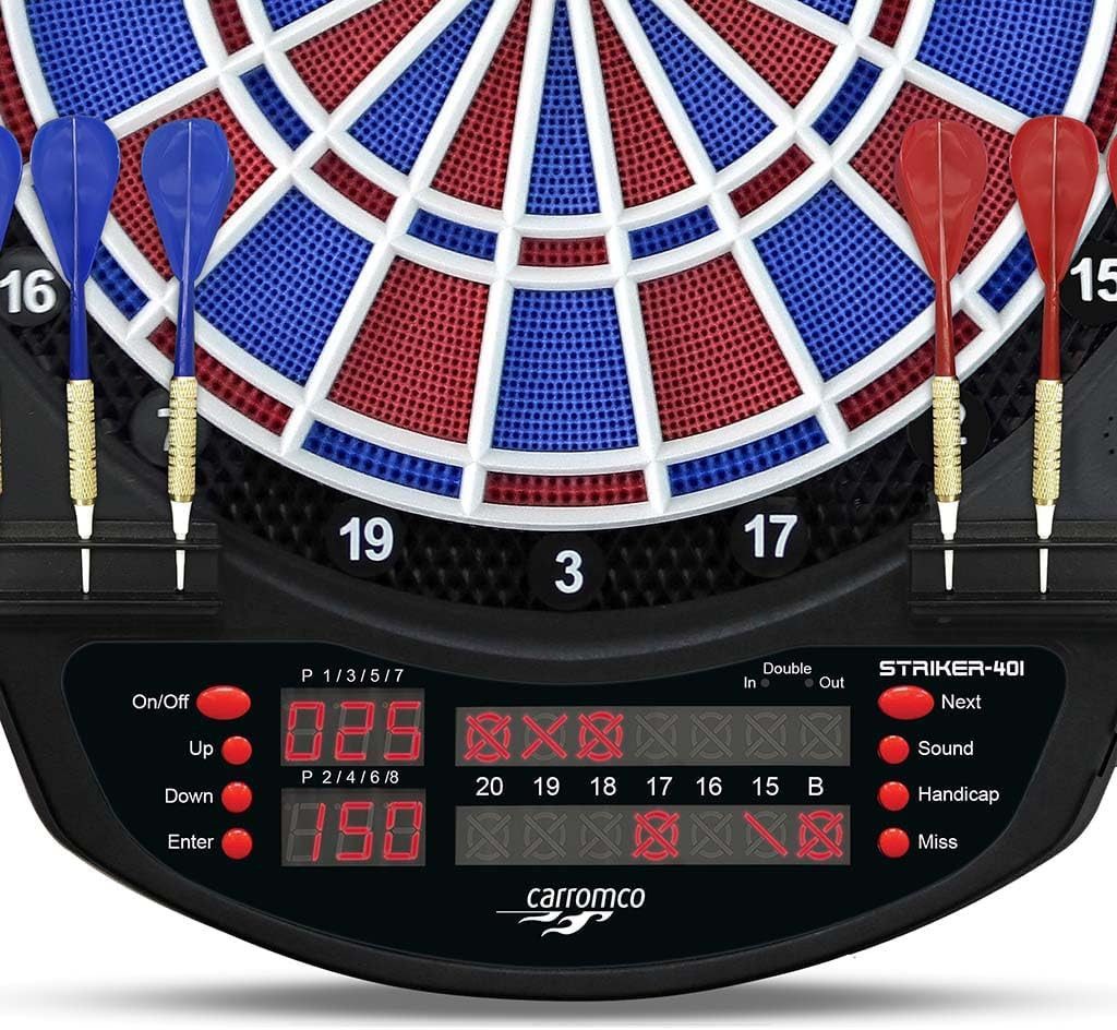 Carromco Zielscheibe Dartscheibe elektronisch Striker-401 – Softdartboard, Dart, 34 Spiele & 584 Spielvarianten (inkl. Cricket)