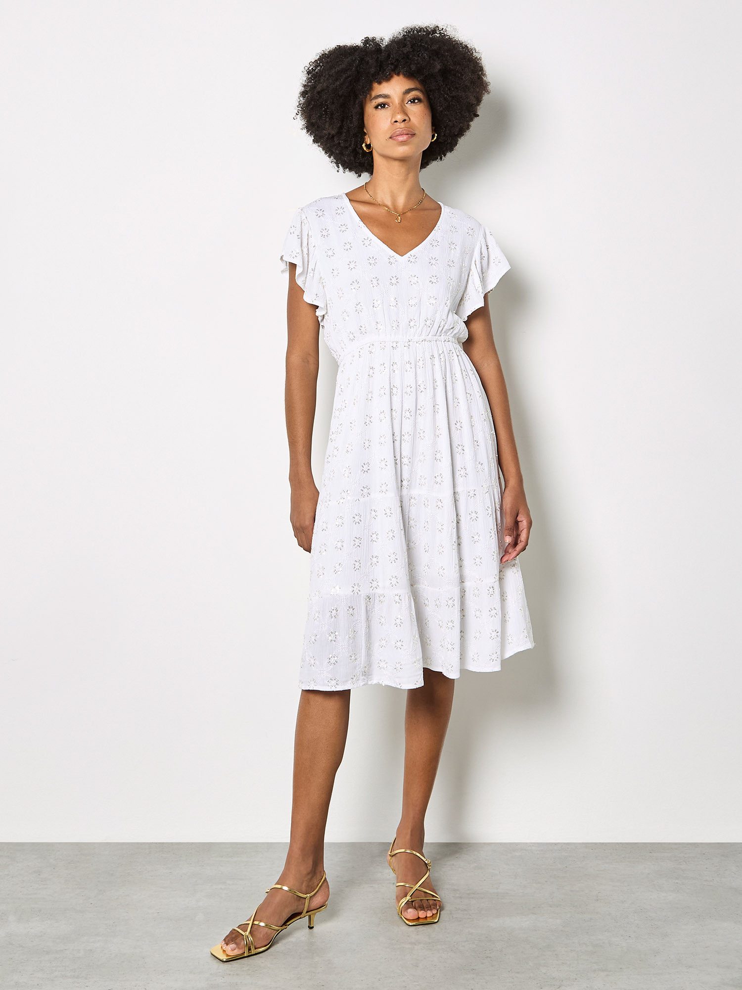 Apricot Minikleid Geblümtes Mini-Kleid mit Stickerei und Pailletten