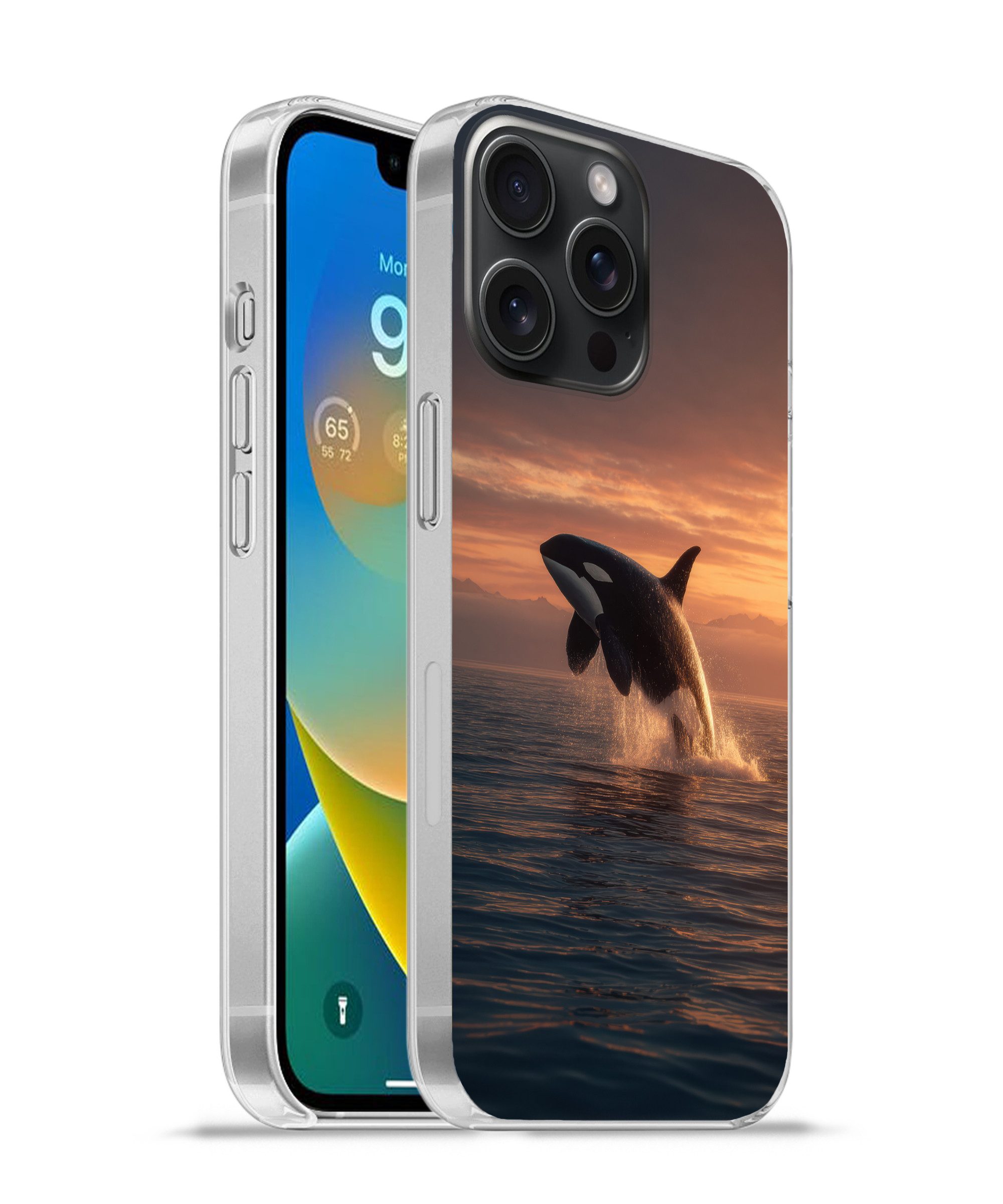 MuchoWow Handyhülle für Apple iPhone 15 Pro Max Orca - Meer - Sonnenuntergang, Smartphone-Bumper, Print, Handy Schutzhülle Dünn