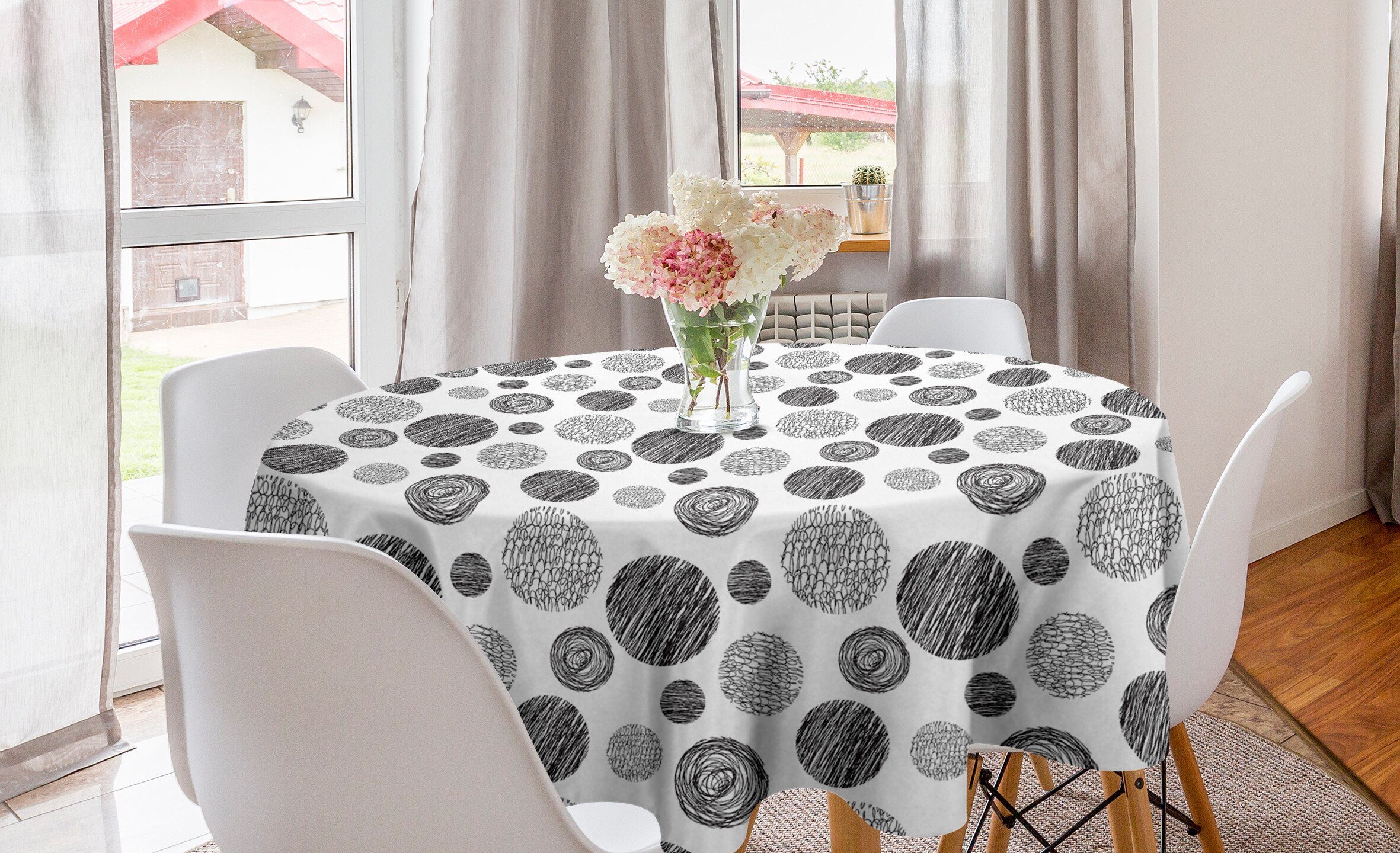 Abakuhaus Tischdecke Kreis Tischdecke Abdeckung für Esszimmer Küche Dekoration, Abstrakt Circular Doodles Dots