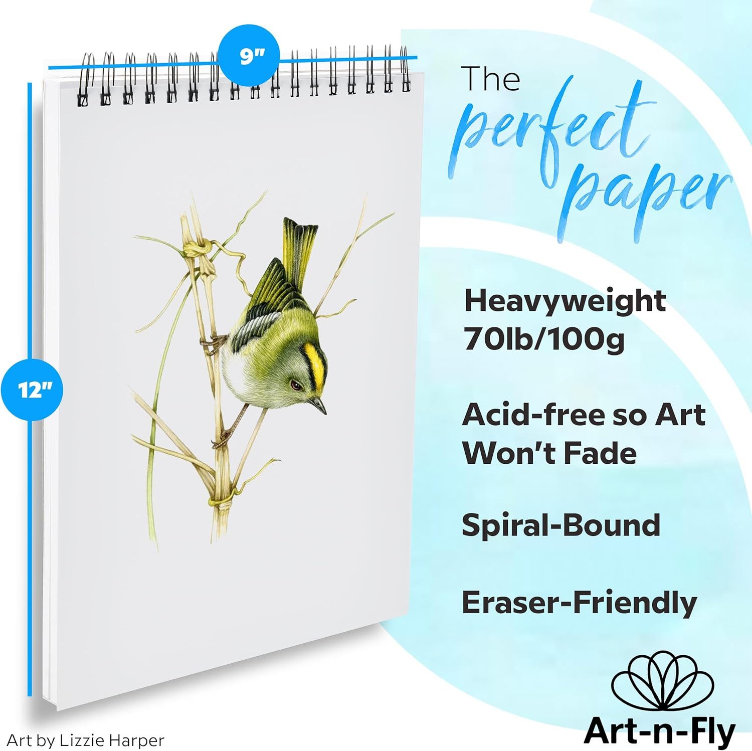 Art-n-Fly Aquarellpapier Zeichenblock A4 mit 100 Blatt, Spiralbindung, glattes Papier – Bild 3 von 5