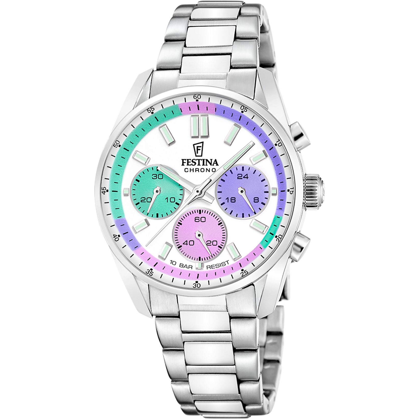 Festina Chronograph Boyfriend Collection F20753_5, Quarzuhr, Armbanduhr, Damenuhr, Herrenuhr, Edelstahlarmband, analog