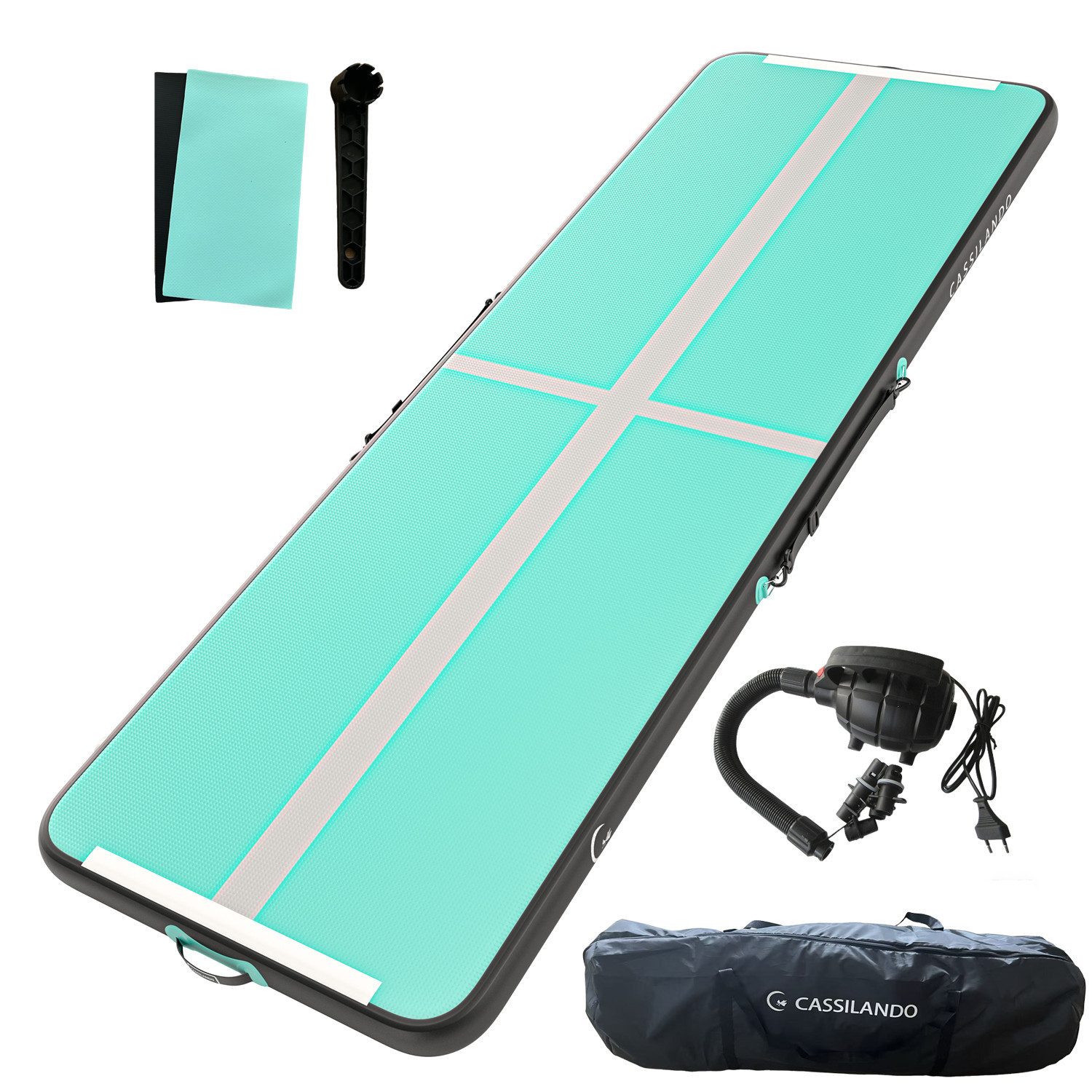 CASSILANDO Gymnastikmatte Turnmatte Aufblasbar: Airtrack Matte 3/4/5m, 10cm Hoch für Training (Set)