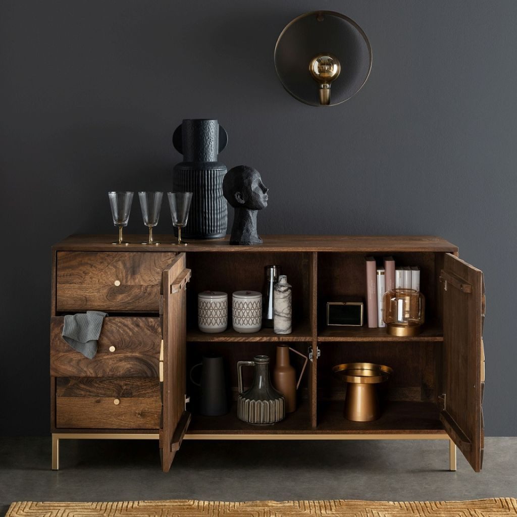 Main Möbel Sideboard Sideboard 140x77cm "Assuan" Mango & Metall goldfarbig