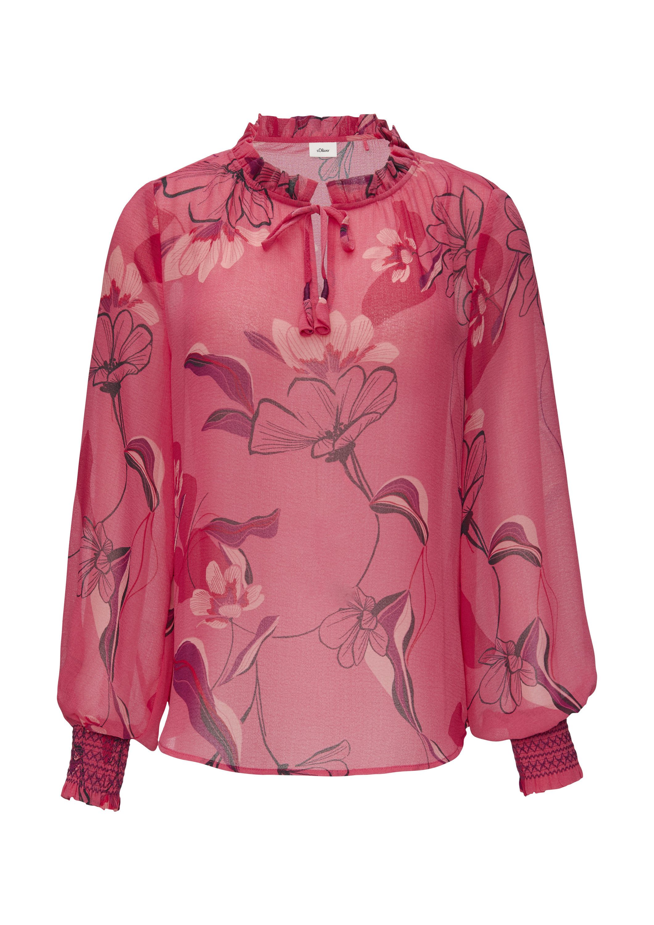s.Oliver Langarmbluse Bluse Transparente Chiffon-Bluse mit Smok-Details