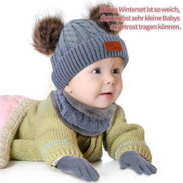 Daisred Schlupfmütze Kinder Winter warme Strickmütze, Halstuch, Handschuhe-Set