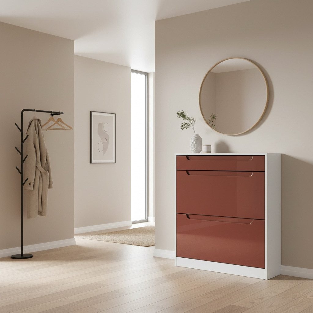InnoFurn Schuhschrank Venezia Schuhkipper (schmaler Flurschrank, Weiß matt (89 x 95,5 x 23 cm) Platzsparender Schuhkipper Flurschrank für Diele Flur Garderobe