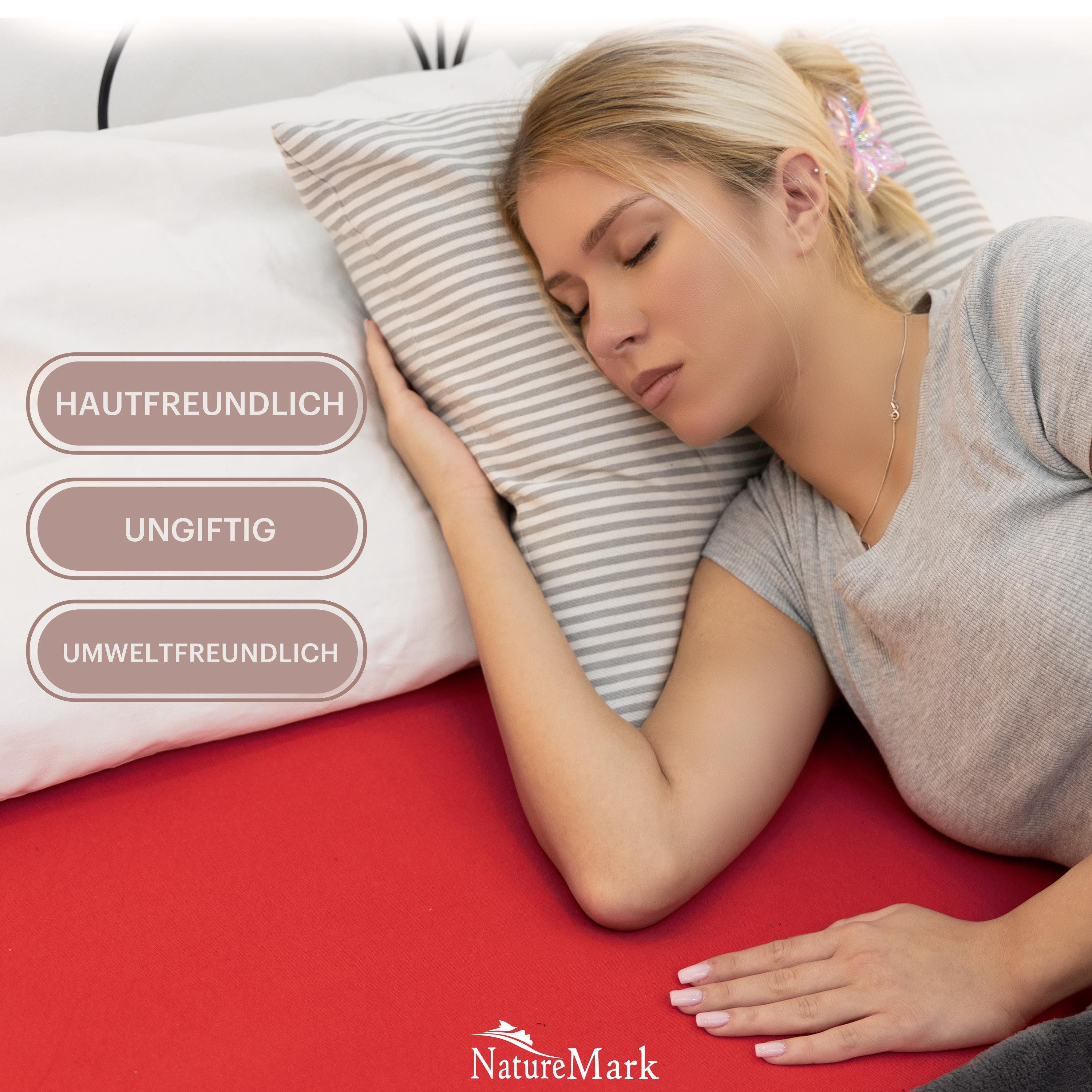 NatureMark Spannbettlaken Boxspringbett Spannbetttuch 200x220cm, Baumwolle, Gummizug: rundum, (1 Stück), 40 cm Steghöhe - 200 x 220cm Spannbetttuch, Rot – Bild 2 von 5