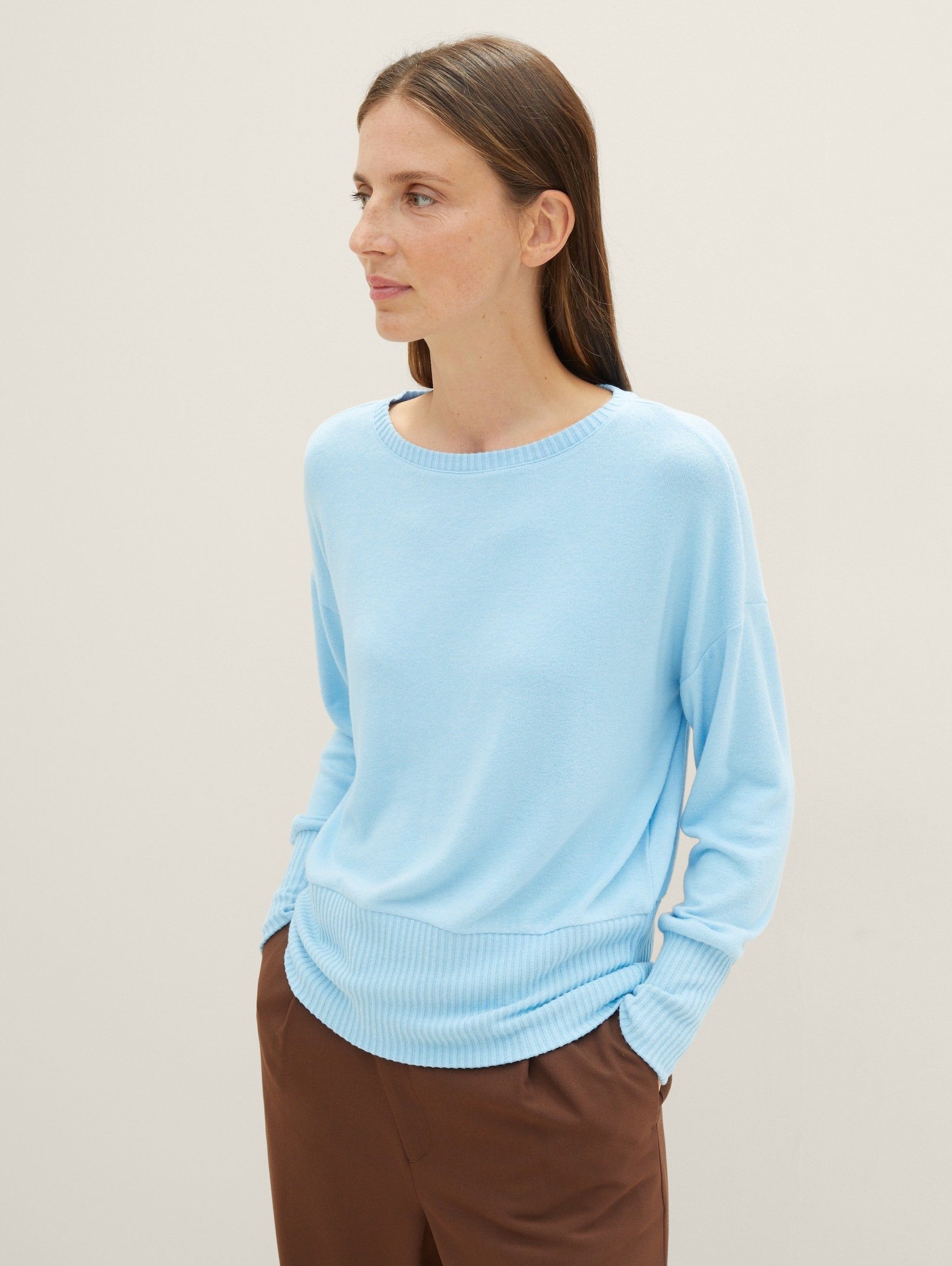 Loose Shirt mit T-Shirt Rippbündchen Melange Blue Fit Clear TOM TAILOR Light