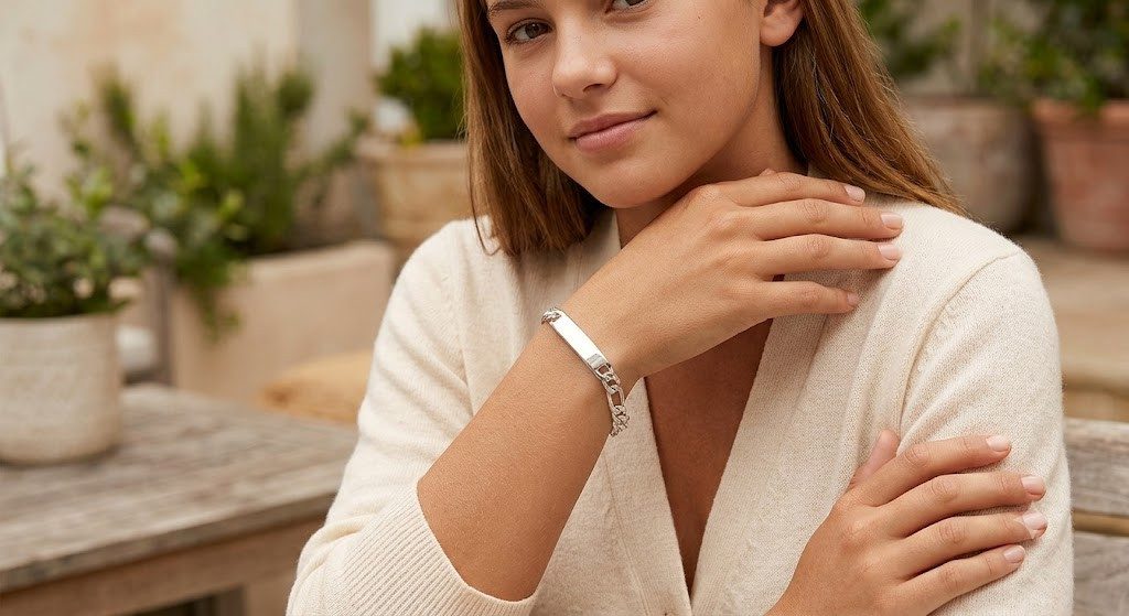 Karisma Schmuck Silberarmband Identitätsarmband Silber für Mädchen & Jungen –, Echtes 925er Silber mit Gravurfeld - Made in Italy