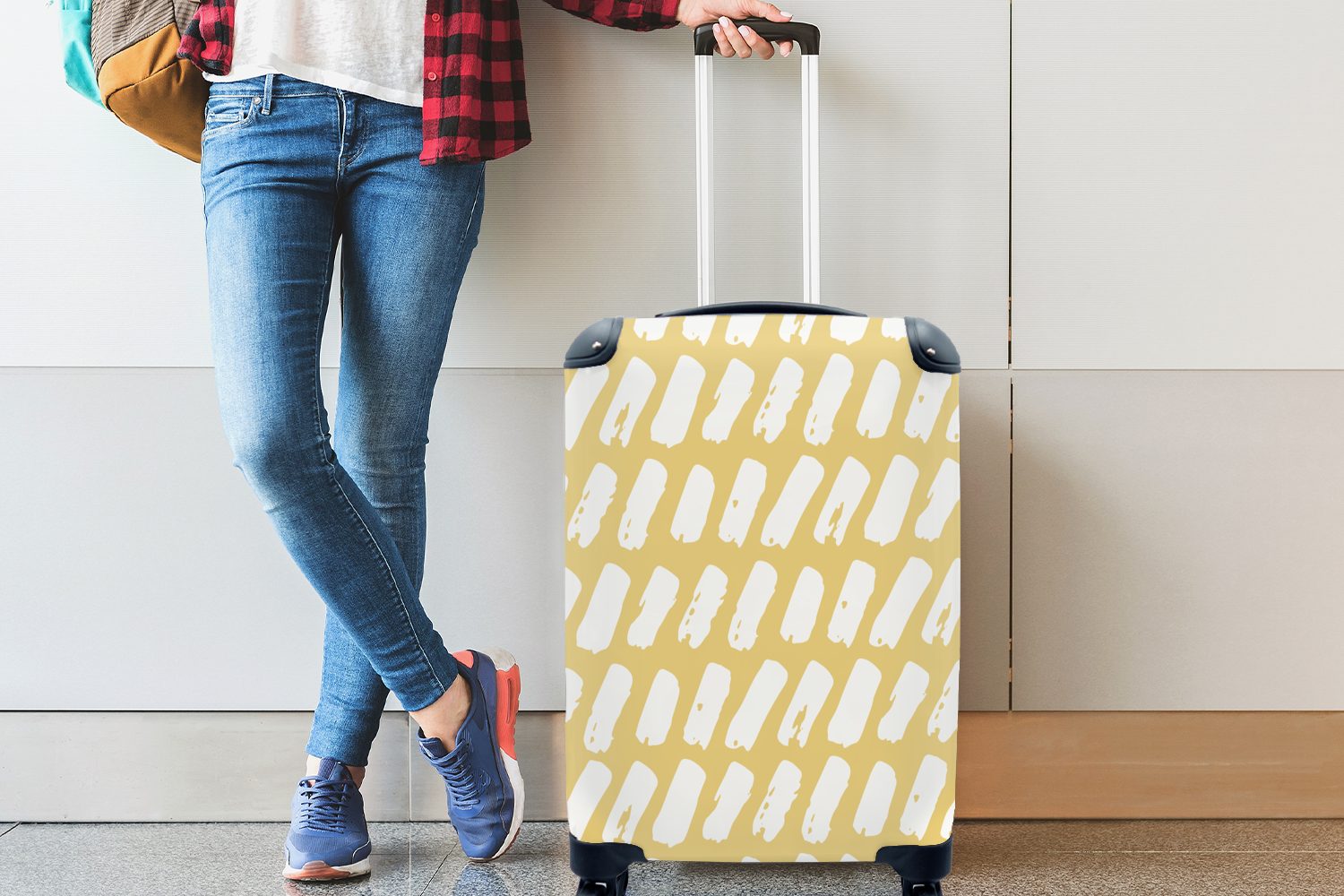 Gelb Reisetasche Rollen, Reisekoffer Trolley, Ferien, mit 4 Handgepäck rollen, MuchoWow Handgepäckkoffer für Design - - Weiß,