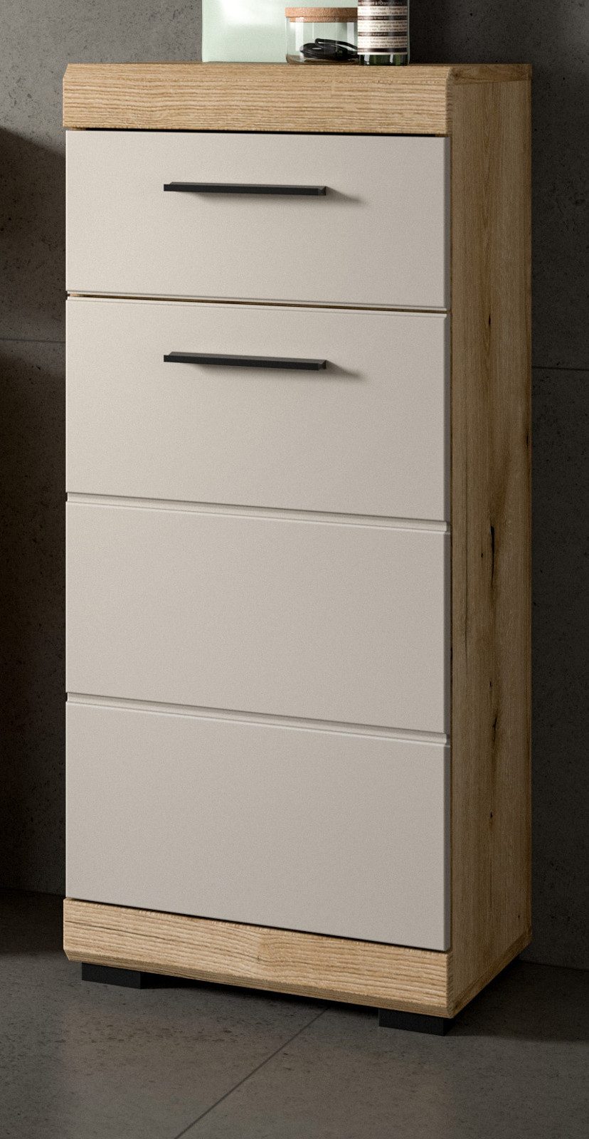 Inn.Furn Badkommode Shawn (Badschrank in Eiche und Sand / Kaschmir, 37 x 88 cm), mit Vollauzug