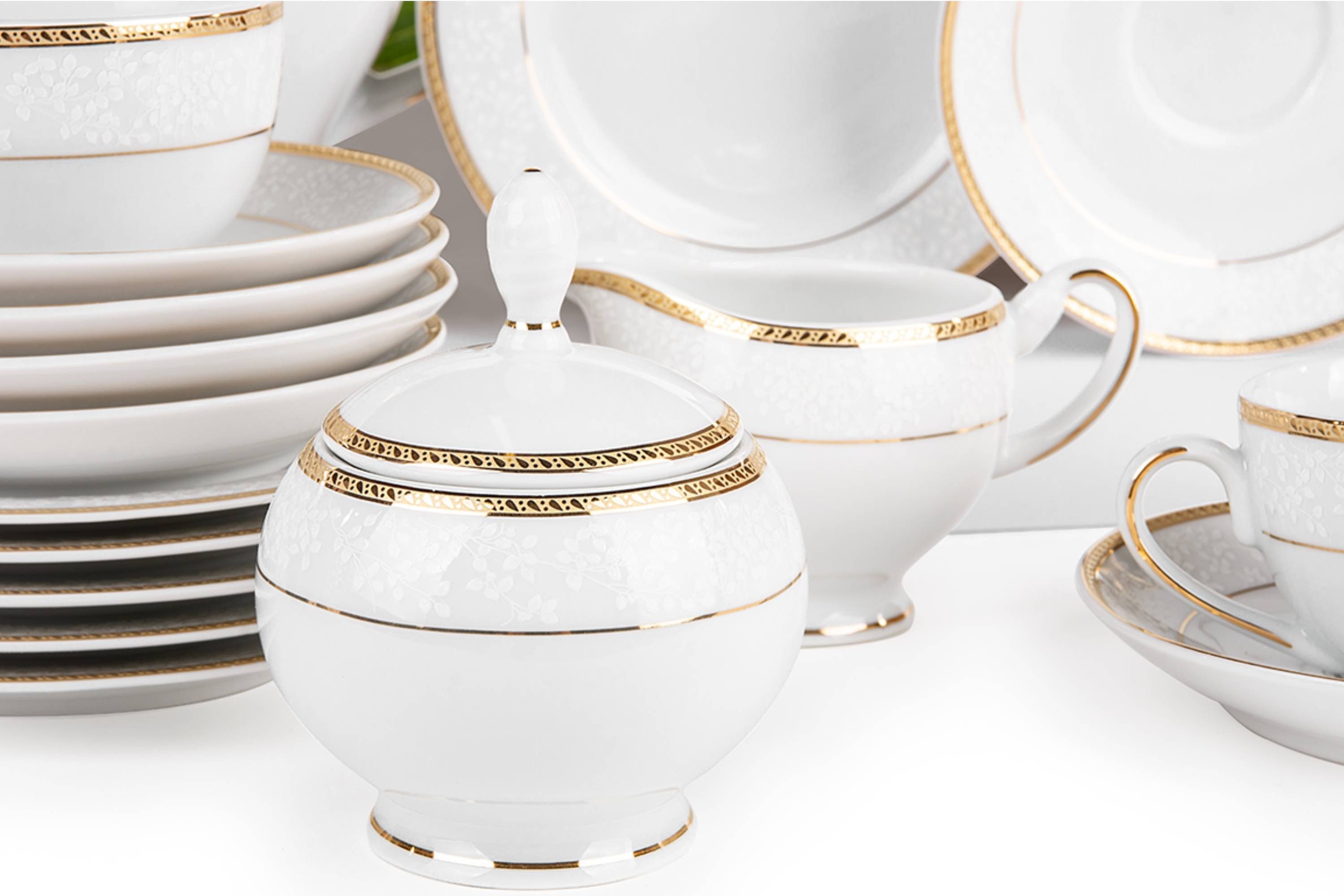 KONSIMO® Kaffeeservice NEW HOLLIS (21-tlg), 6 Personen, Porzellan, Tasse Untertasse Dessertteller Kaffeekanne Zuckerdose Milchkännchen