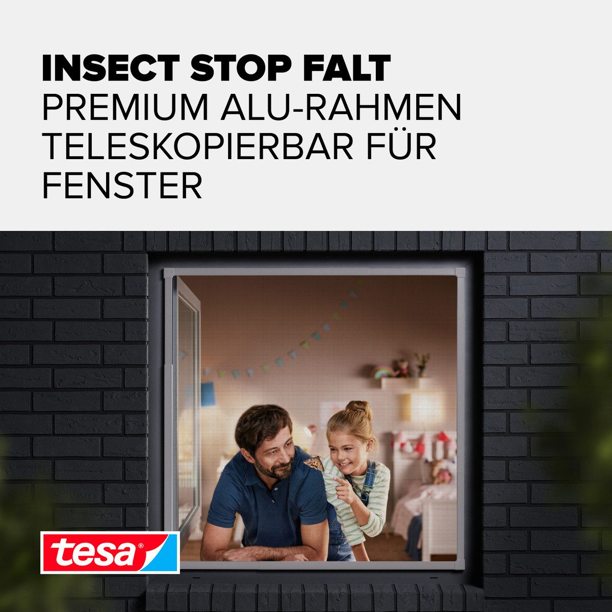 tesa Insektenschutz-Fensterrahmen FALT Alu Rahmen teleskopierbar Premium, (Packung, 1-St., Teleskop Alu Rahmen), Alu Insektenschutz 80 cm x 80 cm bis 140 cm x 140 cm