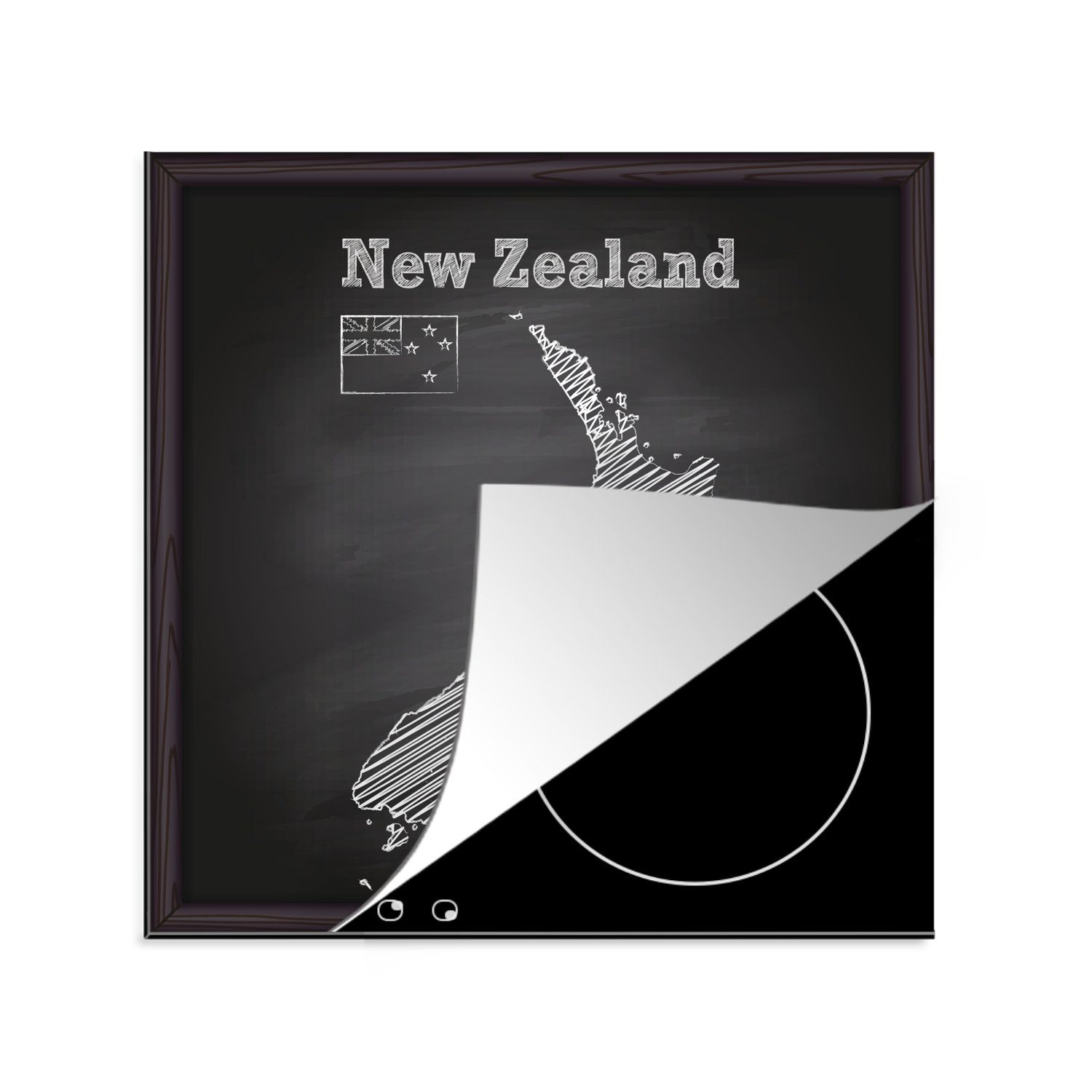 schwarzen cm, Vinyl, MuchoWow Eine (1 von einer Ceranfeldabdeckung, Herdblende-/Abdeckplatte für Neuseeland, Illustration 78x78 Arbeitsplatte Kreidekarte tlg), küche