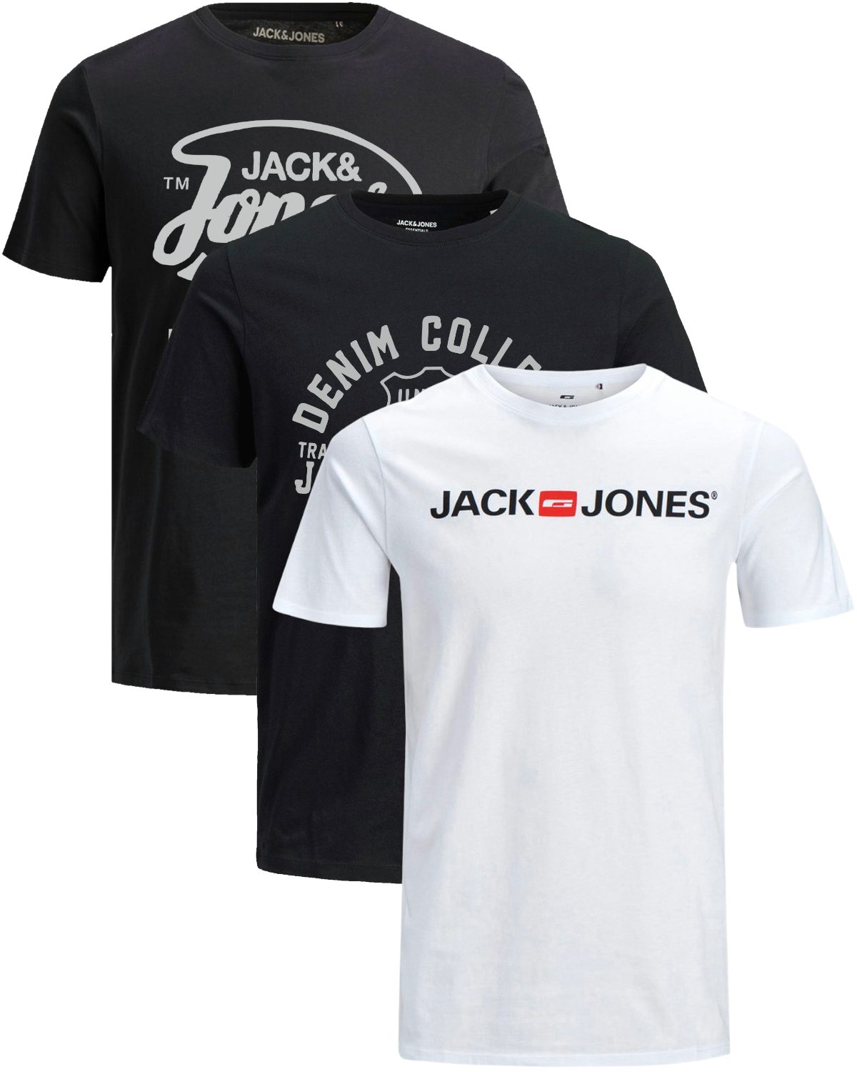 Jack & Jones Print-Shirt Bequemes Slimfit Shirt (Spar-Set, 3er-Pack) in Unifarbe mit Print