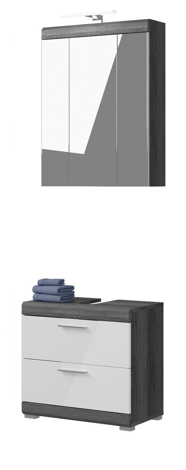 Inn.Furn Badezimmer-Set Shawn, (Badmöbel in weiß Hochglanz und grau, 2-St., Breite 60 cm), mit Vollauszug