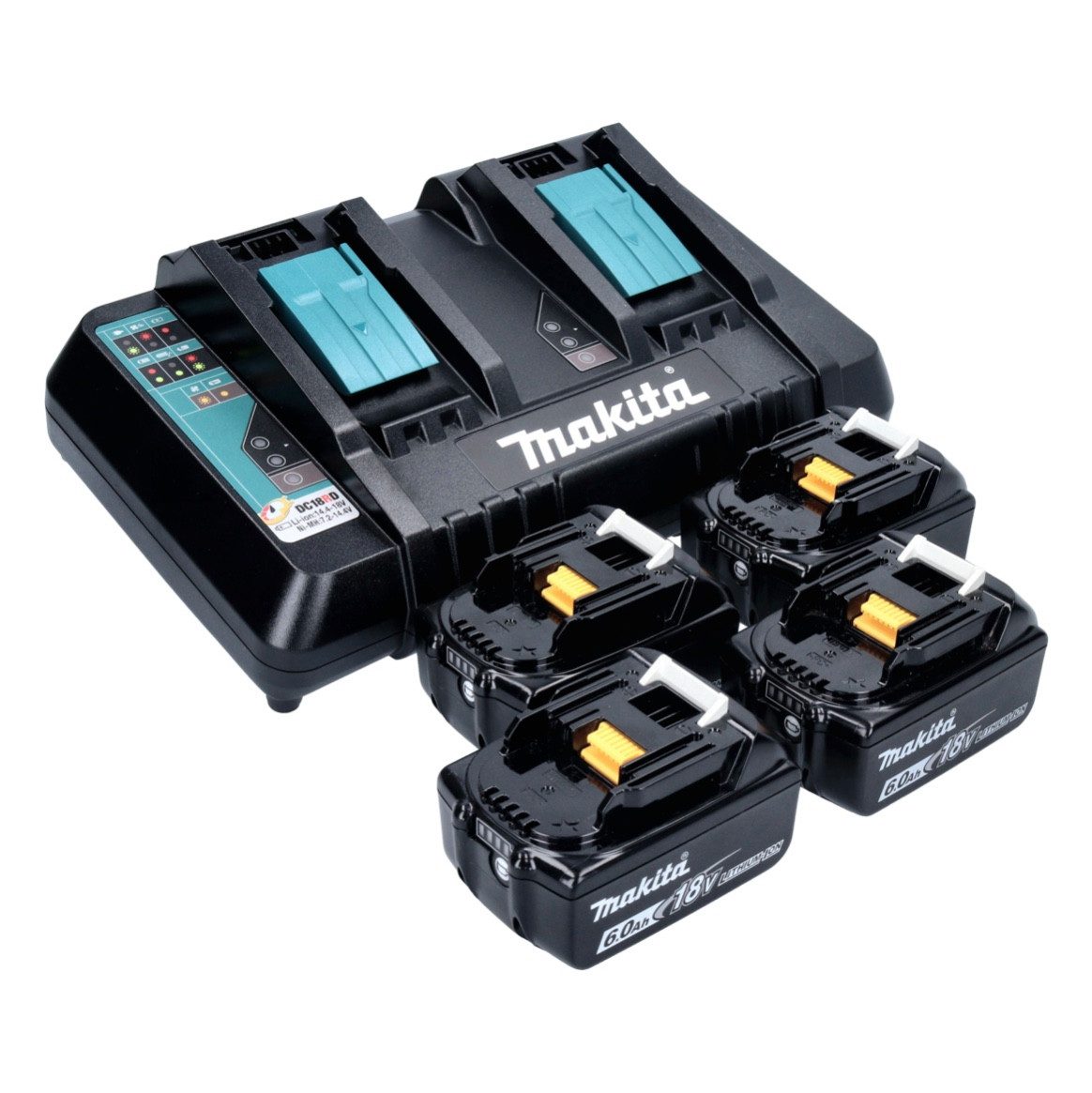 Makita Power Source Kit 18 V mit 4x BL 1860 B Akku 6,0 Ah + DC 18 RD Akkupacks