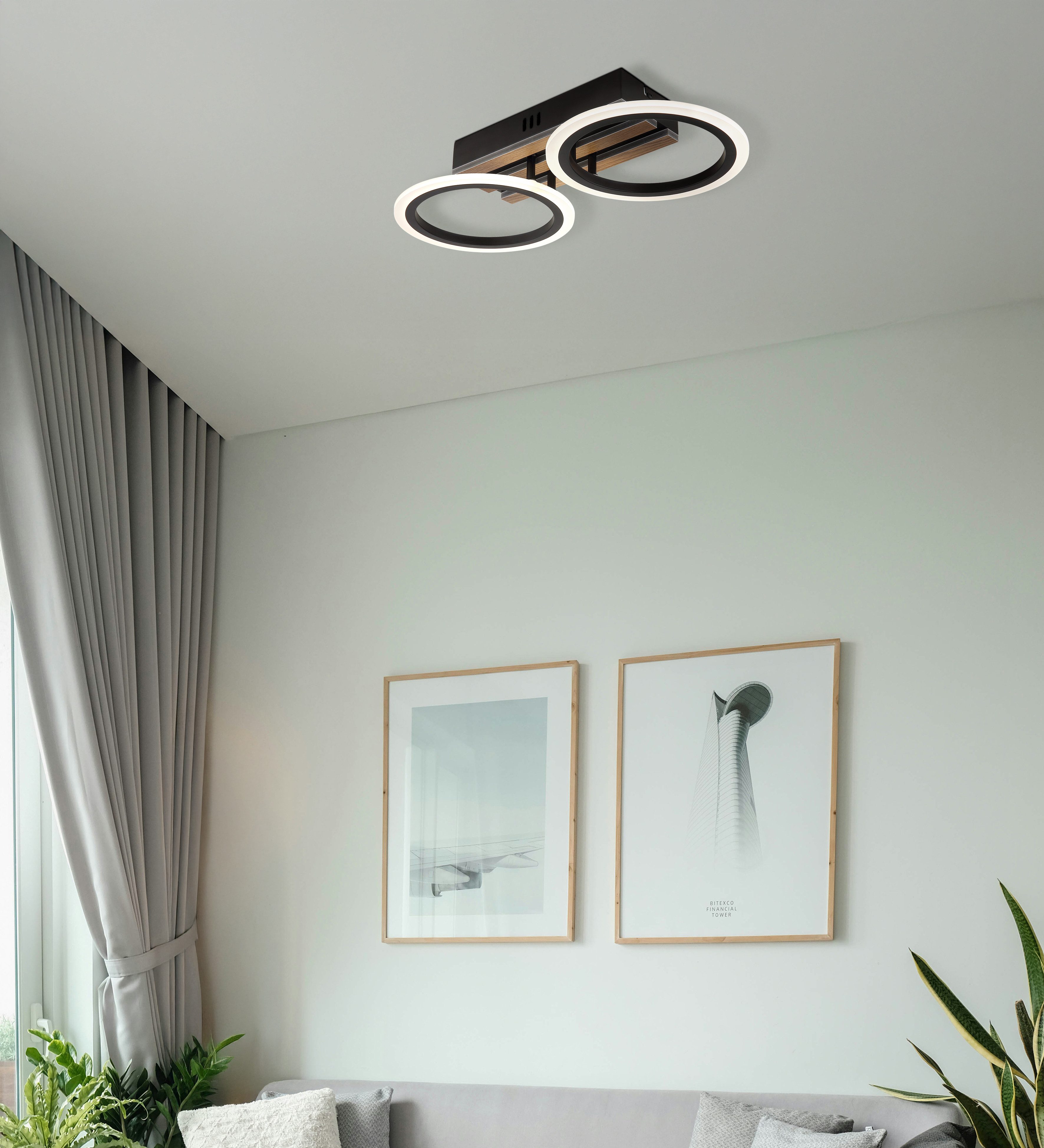 GLOBO LIGHTING Deckenleuchte BLEVINS, LED fest integriert, LED Deckenleuchte für Wohn- & Schlafzimmer Holzoptik