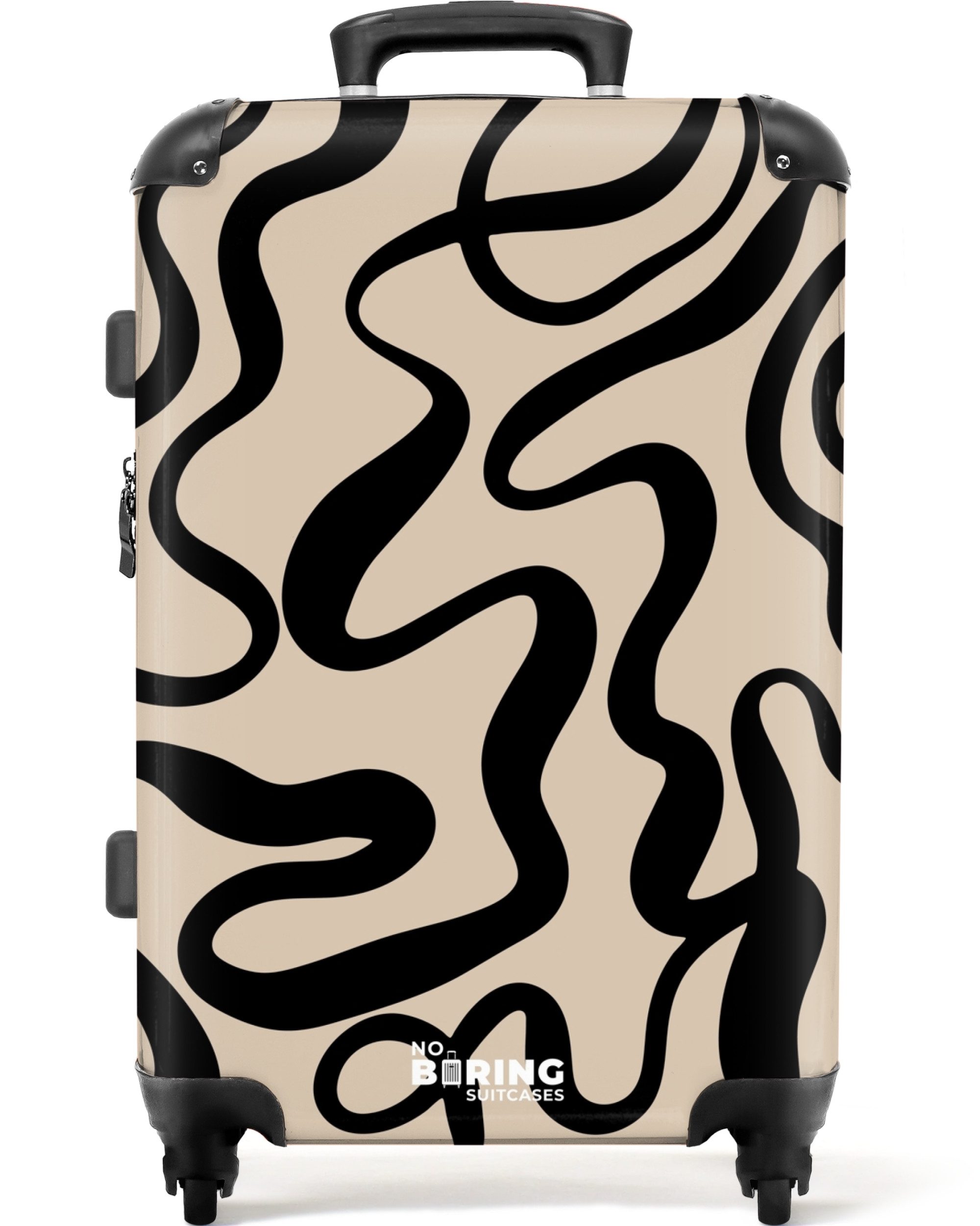 NoBoringSuitcases.com© Hartschalen-Trolley Beige mit schwarzen abstrakten L günstig online kaufen