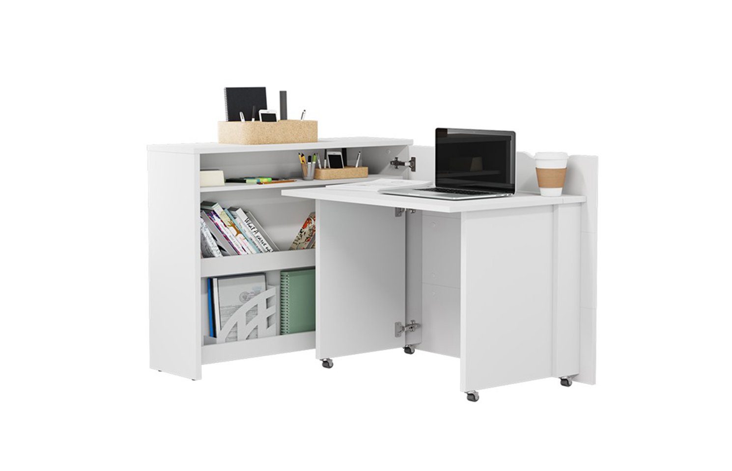 Compleo Schreibtisch Work Concept, Klappbarer Schreibtisch,multifunktionales Sideboard (Home office) Weiß Hochglanz