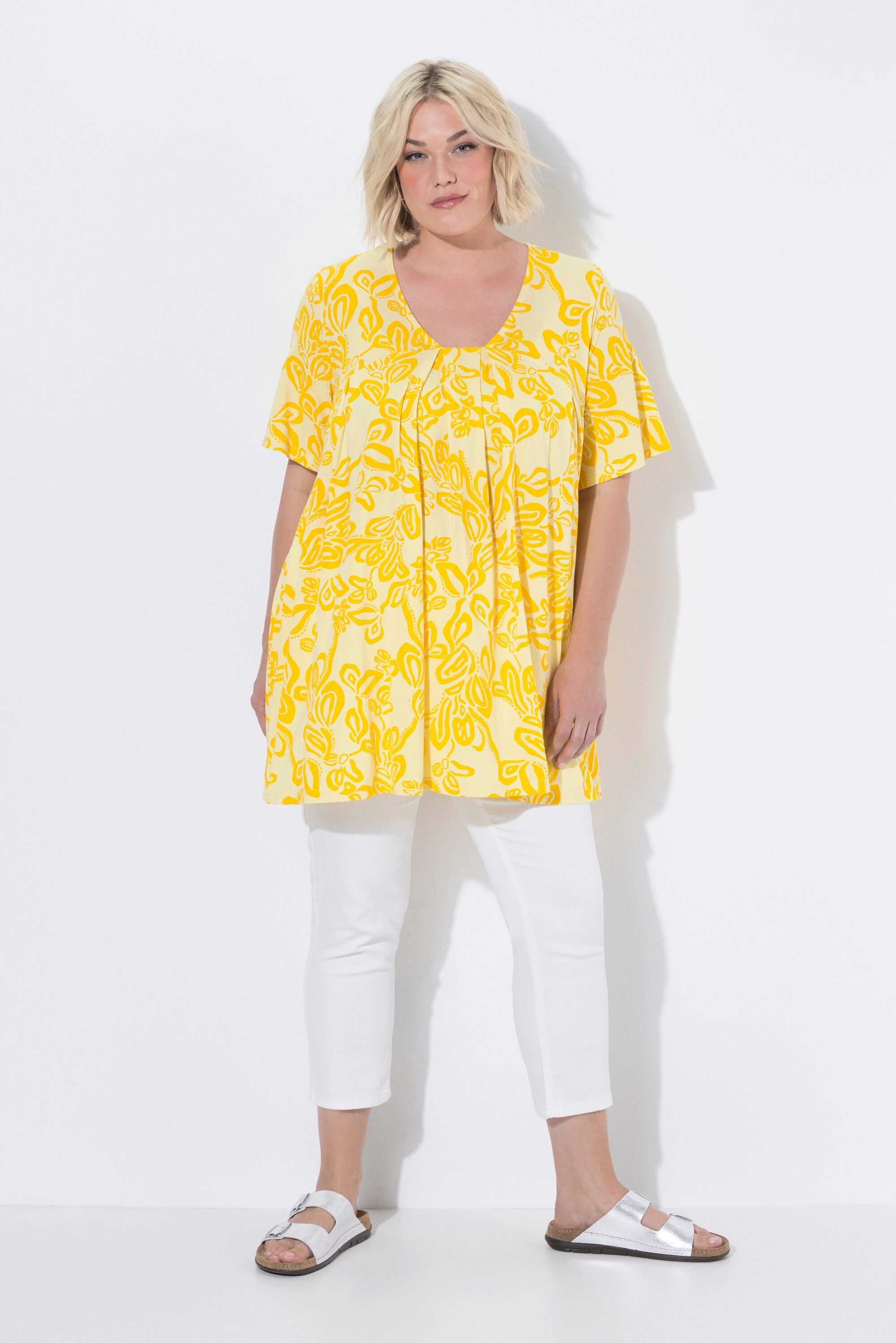 Ulla Popken T-Shirt T-Shirt Zierfalten A-Linie Carré-Ausschnitt