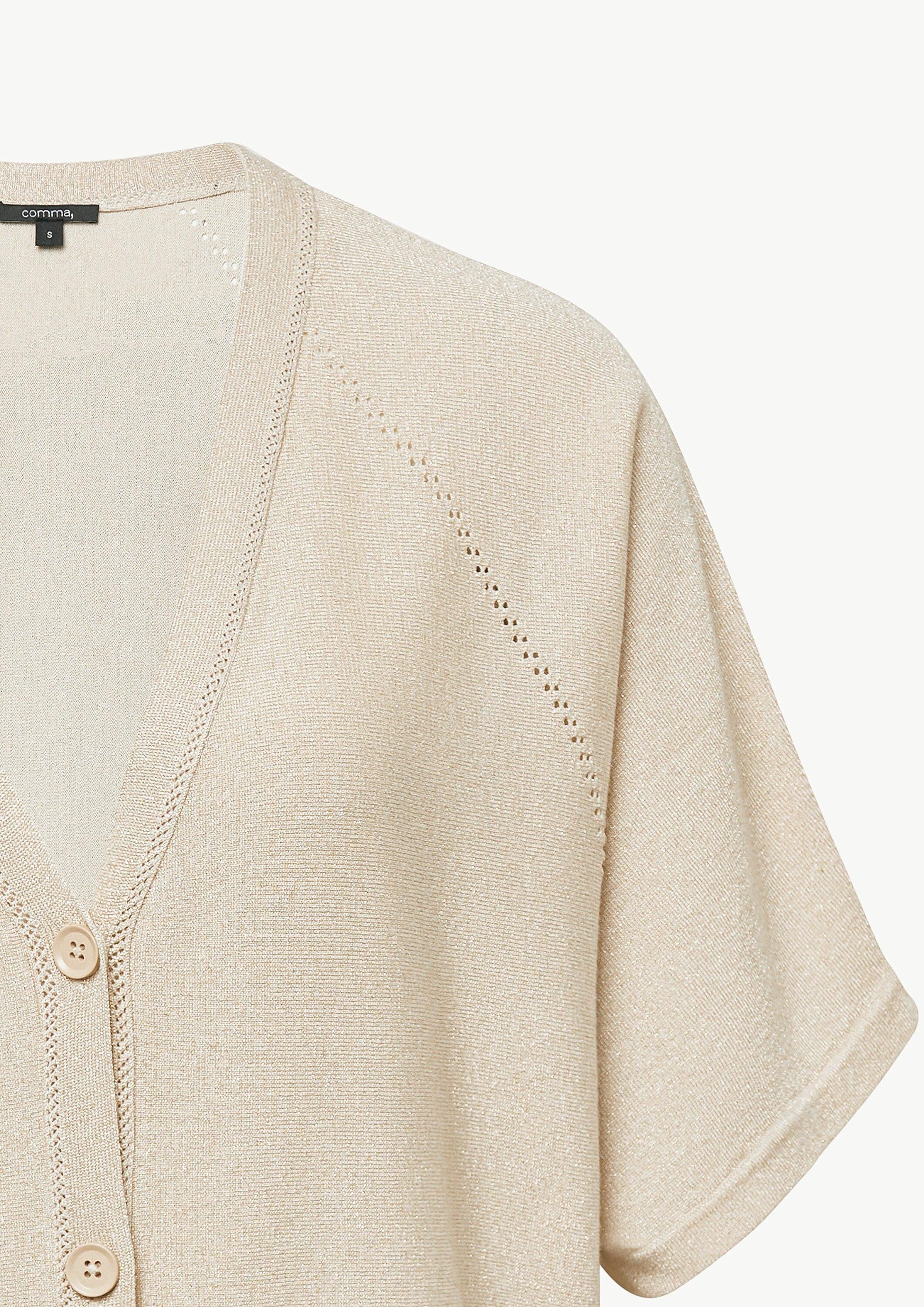 comma Cardigan Strickjacke Schimmernder Feinstrick-Cardigan mit Fledermausärmeln