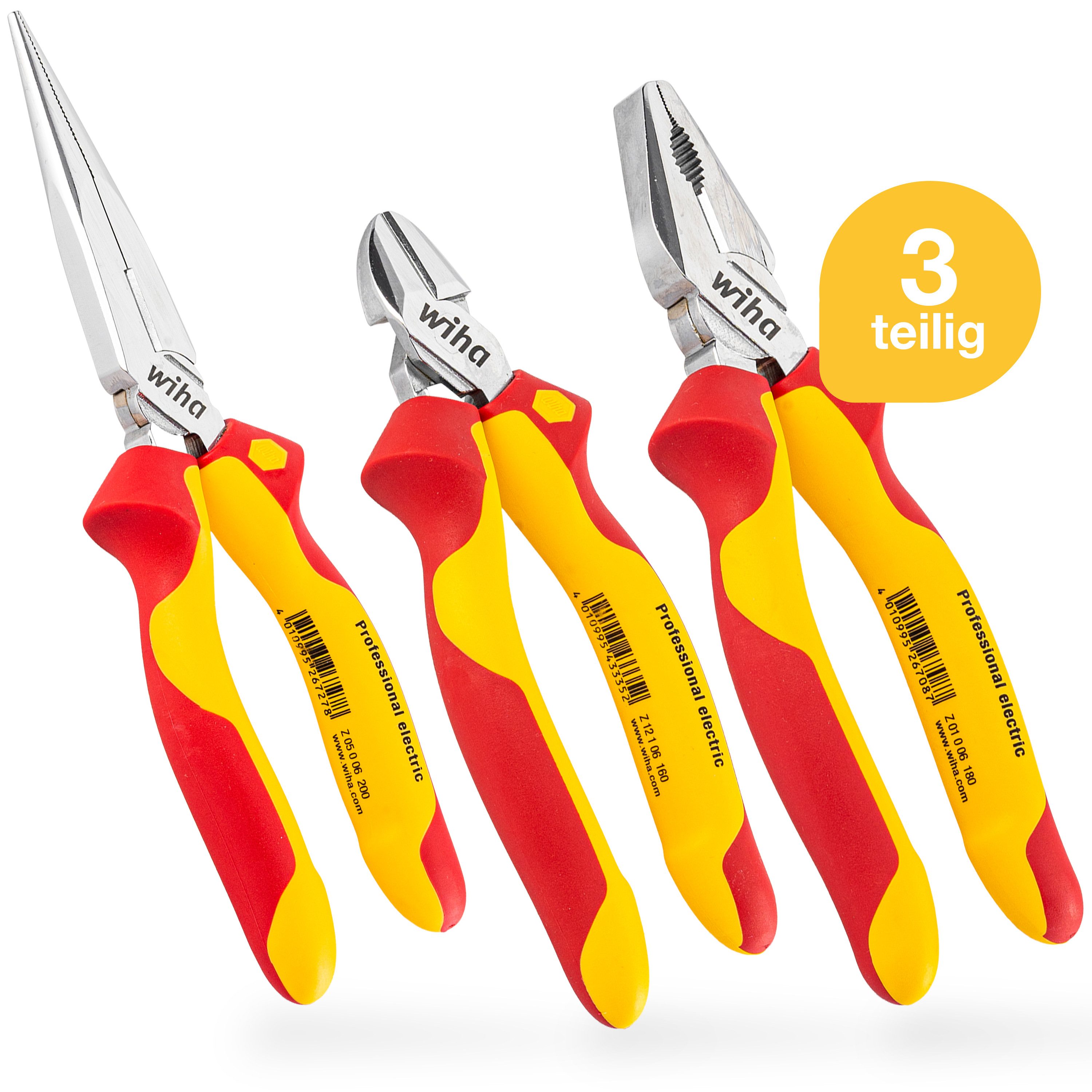 Wiha Zangenset Professional electric (26852) - 3 tlg., 3-tlg., Kombizange 180 mm, Flachrundzange 200 mm, Seitenschneider 160 mm, VDE