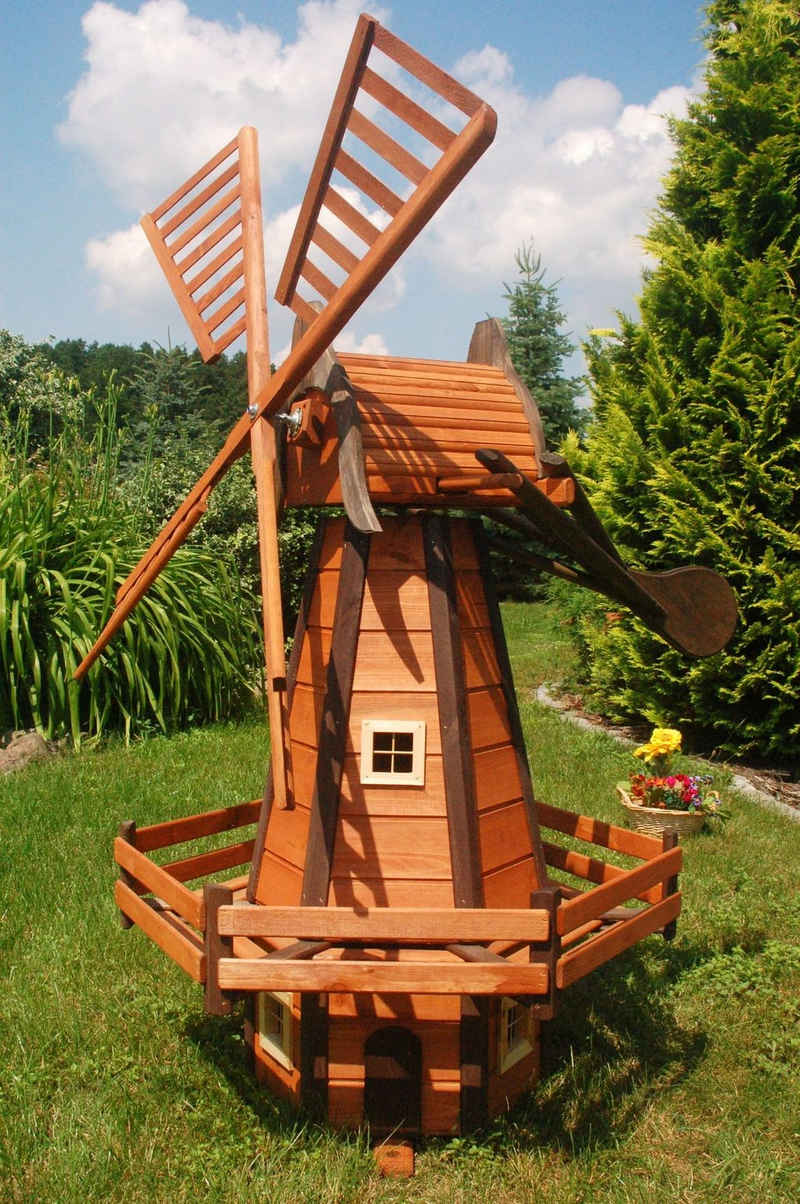 DSH DEKO SHOP HANNUSCH Gartenfigur Garten-Windmühle aus Holz – Höhe 1,65 Meter