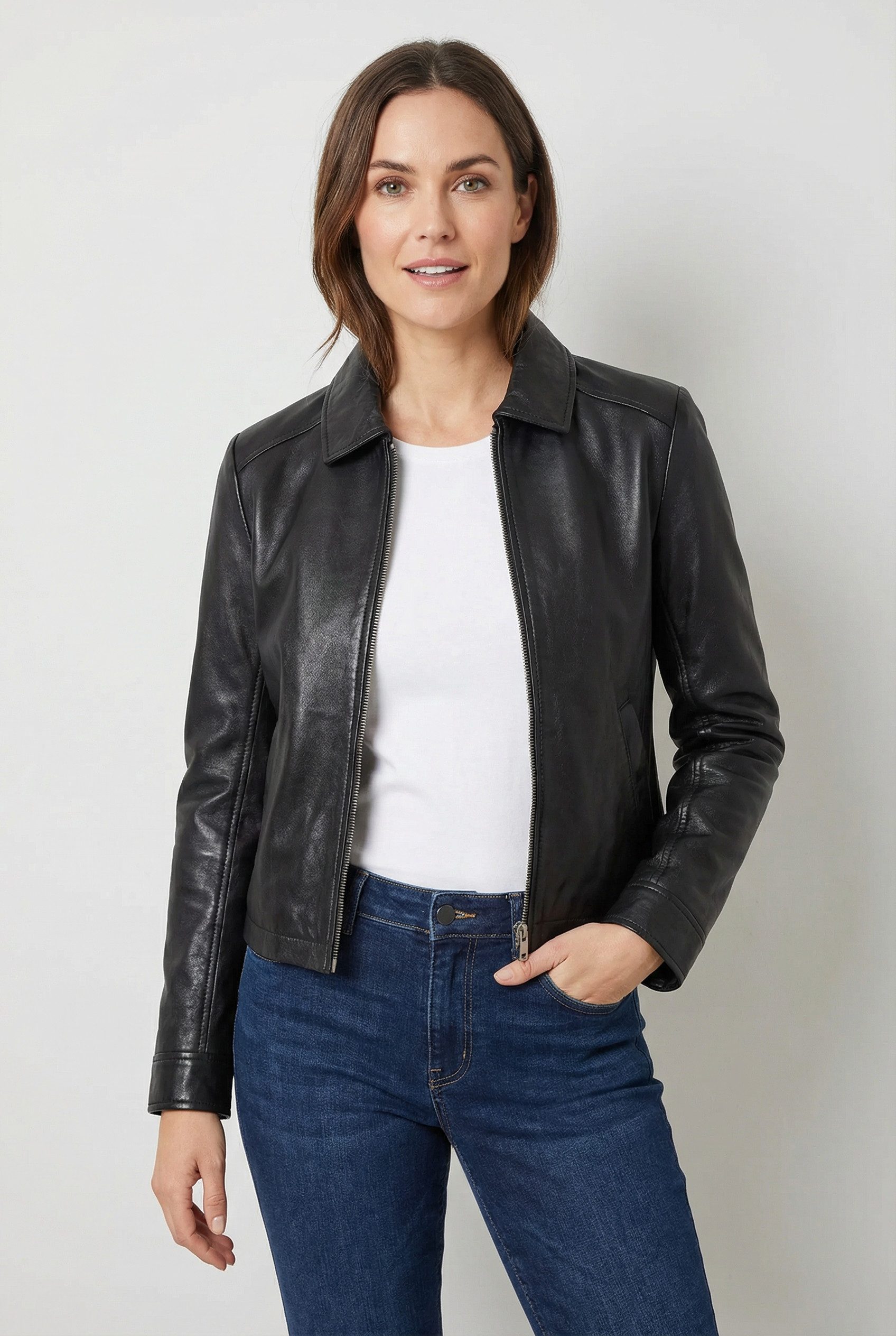 Mauritius Lederjacke MWZimonna OT mit Umlegekragen. Reduzierter Preis € 96,99. Unverbindliche Preisempfehlung € 159,90