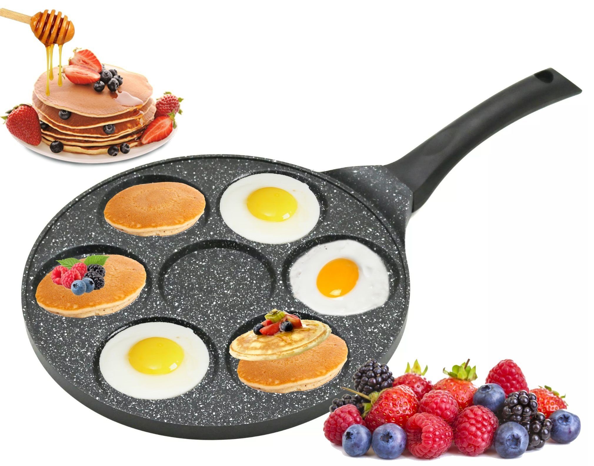 Cheffinger Pfannkuchenplatten Pfannkuchen Pfanne Ø26cm 7 Fächer Induktion Alu Guss Spiegelei, Aluguss, (1-St) – Bild 5 von 5