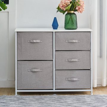 SVITA Sideboard JALTE, Metall-Regal, Sideboard, Aufbewahrung, Stoffschubladen, Weiß, Hellgrau