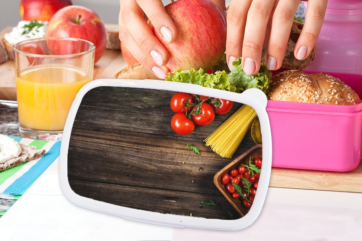 MuchoWow Lunchbox - Nudeln - Snackbox, Brotbox Tomate rosa Kunststoff, Küche, Mädchen, (2-tlg), Kinder, Erwachsene, Kunststoff für Brotdose