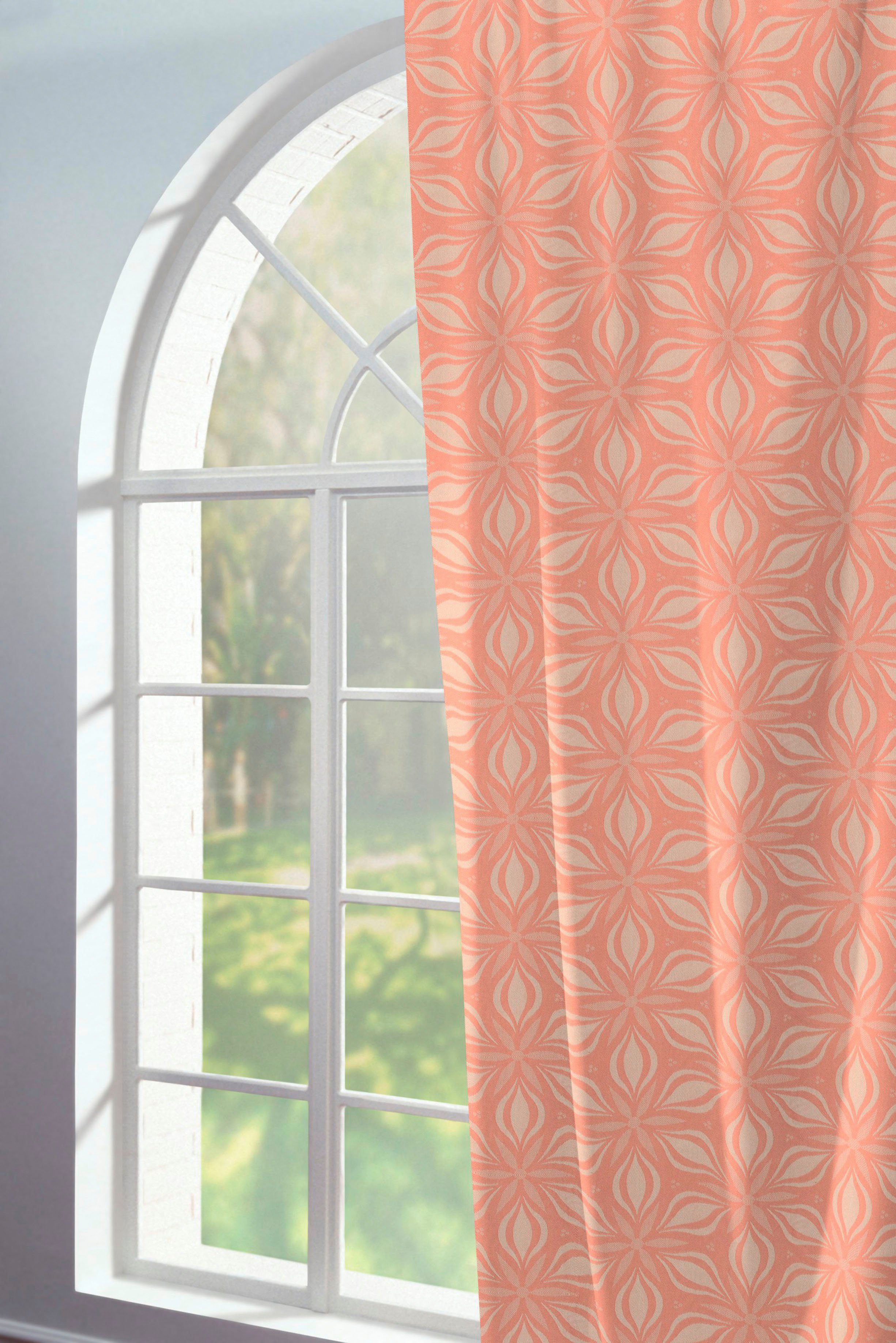 Vorhang Retro Floret, nachhaltig blickdicht, Adam, St), Ösen orange (1 Jacquard