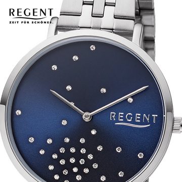Regent Quarzuhr Regent Damen Uhr BA-594 Edelstahl, Damen Armbanduhr rund, mittel (ca. 36mm), Edelstahlarmband