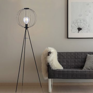 Globo LED Stehlampe, Leuchtmittel inklusive, Warmweiß, Stehleuchte Wohnzimmerlampe Metall schwarz Dreibein Fußschalter D 69cm