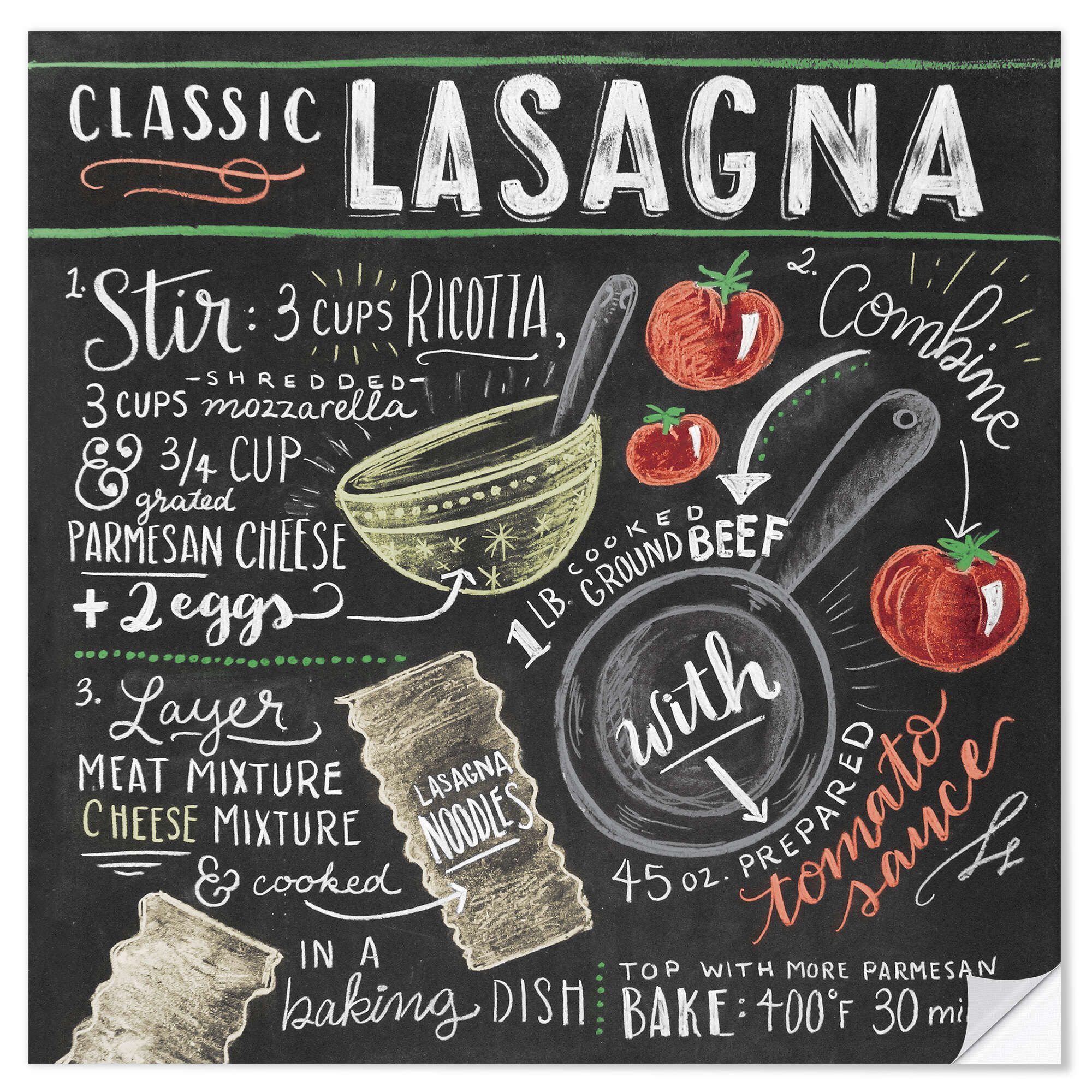 Posterlounge Wandfolie Lily & Val, Lasagne Rezept (Englisch), Küche Illustration