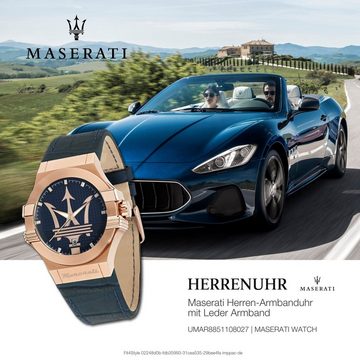 MASERATI Quarzuhr Maserati Herren Uhr Analog POTENZA, (Analoguhr), Herrenuhr rund, groß (ca. 40mm) Lederarmband, Made-In Italy