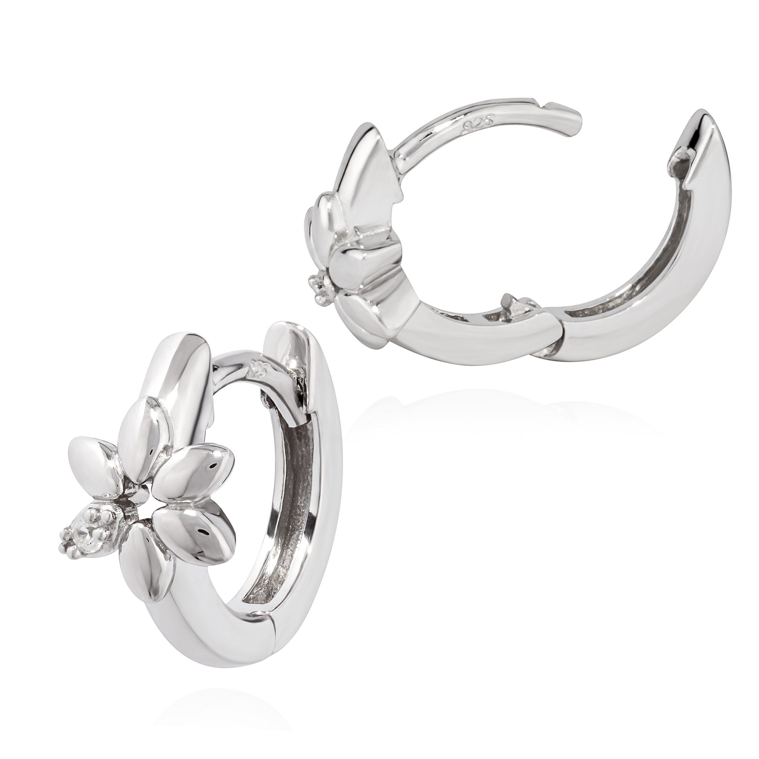 NKlaus Klappcreolen Paar Blumen Klappcreolen 925 Silber hochglanz Zirkonia günstig online kaufen