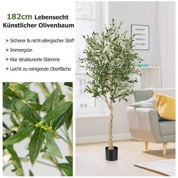 Kunstpflanze Olivenbaum, COSTWAY, Höhe 182 cm, 2er, mit 72 Früchten