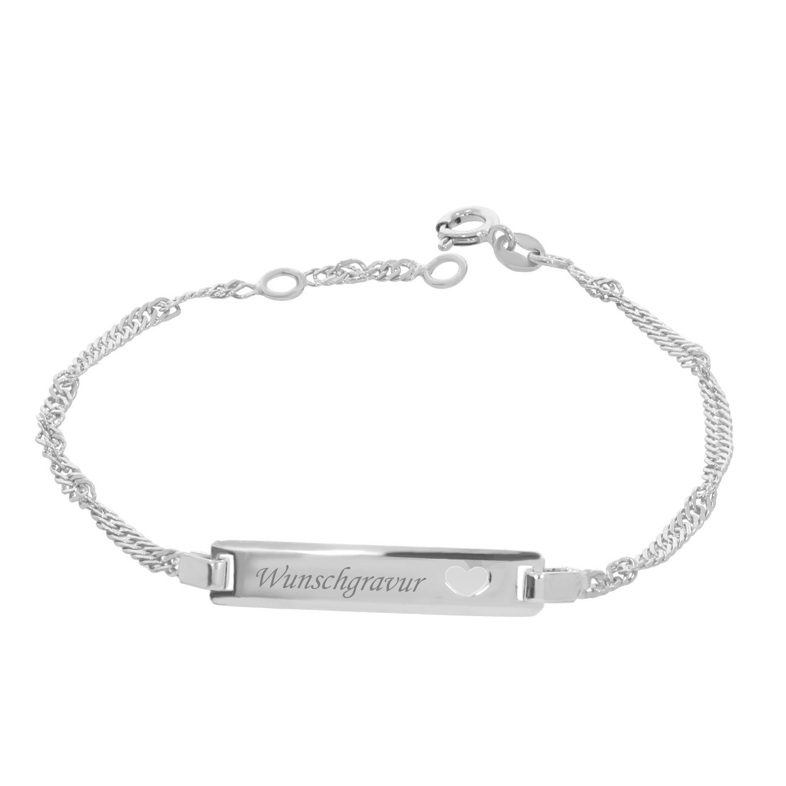 Goldarmband 585 Weißgold ID Armband mit Herz Singapurk. 20cm