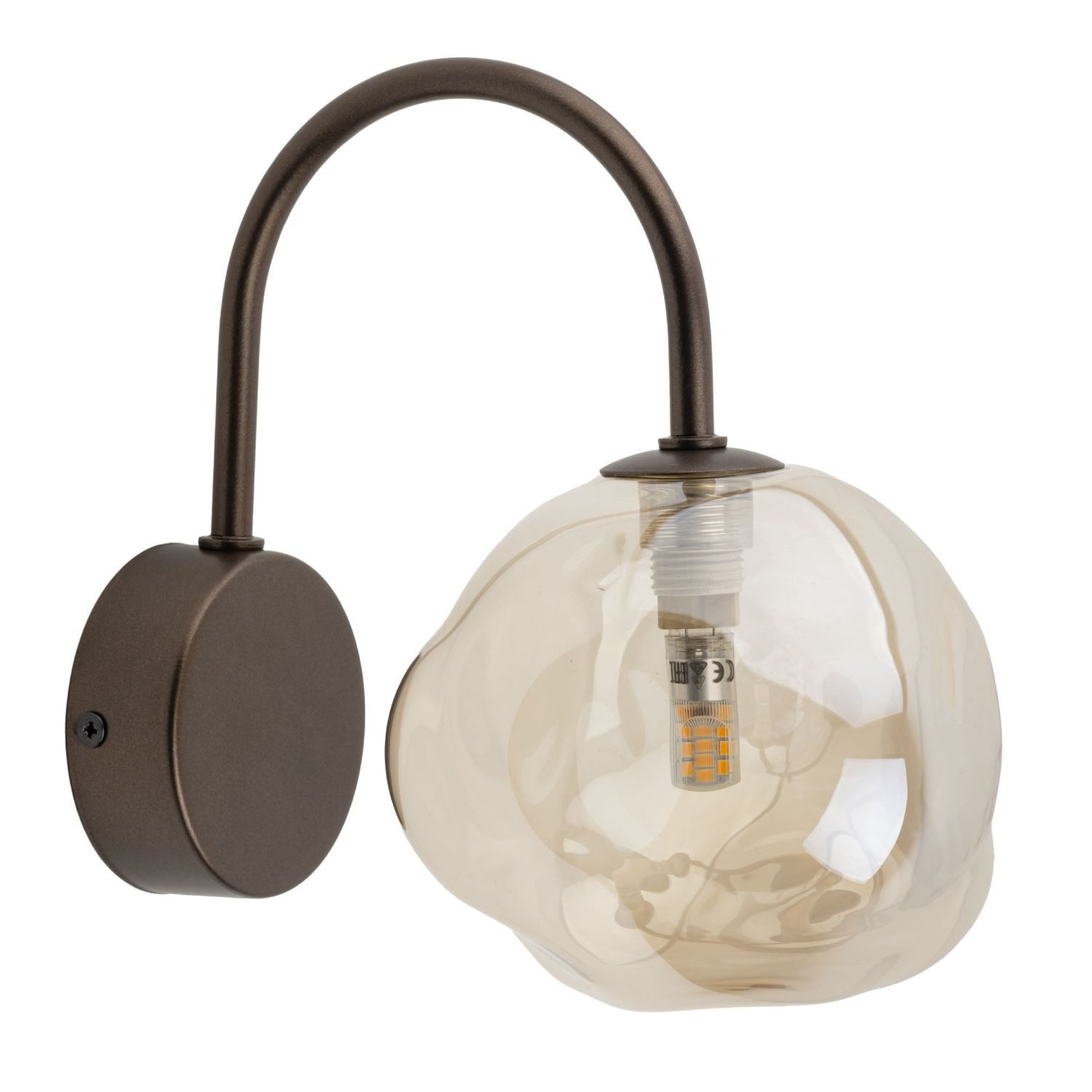 Licht-Erlebnisse Wandleuchte UMERA, ohne Leuchtmittel, Rauchglas Metall 21 cm hoch Braun Cognac G9 Modern