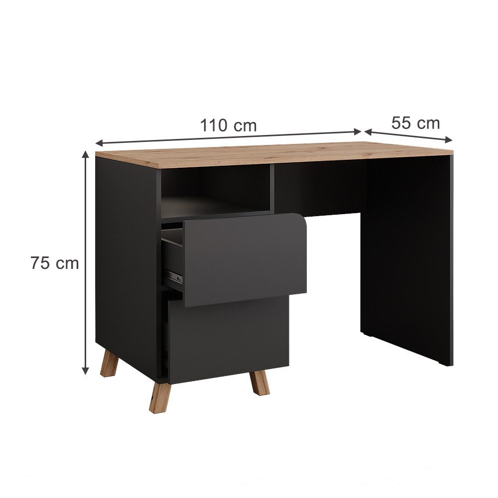 Vicco Schminktisch Karen, Anthrazit/Artisan, 110 cm mit Schubladen (1-St)