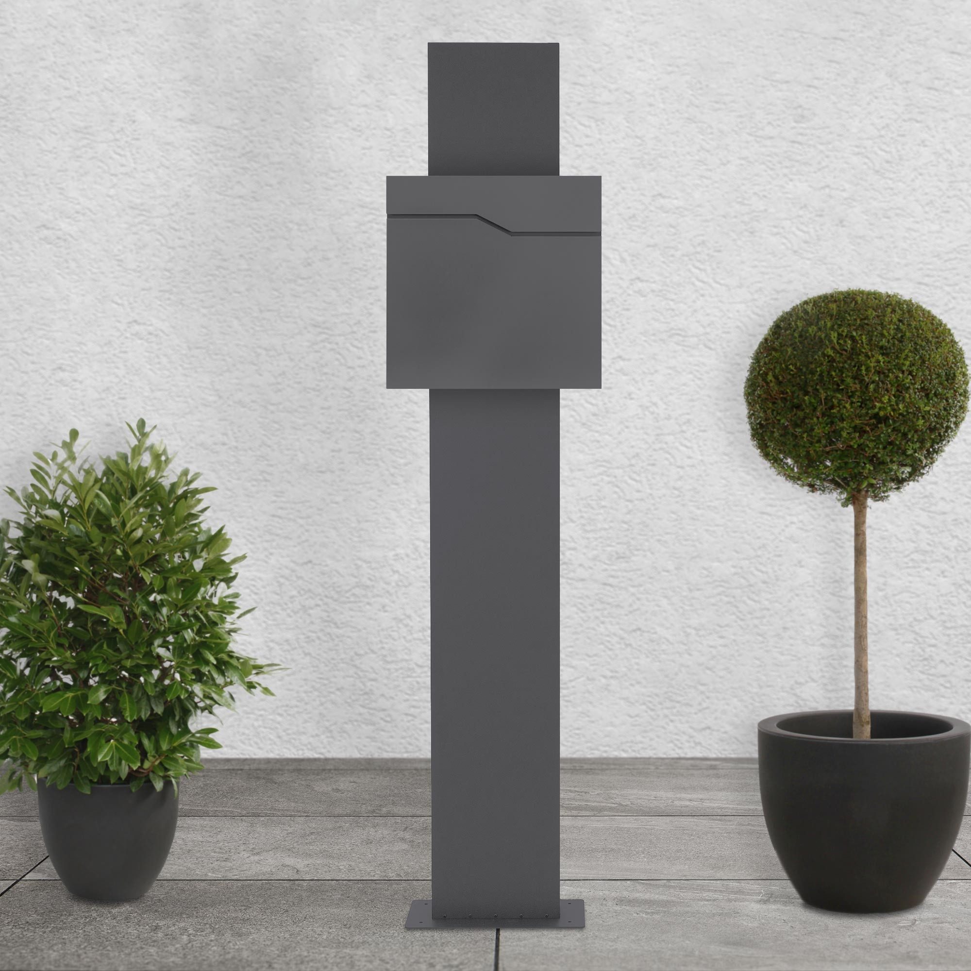 ML-DESIGN Standbriefkasten Wandbriefkasten Briefkasten Postkasten mit Zeitungsfach inkl. Standfuß, Briefkastenanlage mit Ständer Anthrazit 170cm Mailbox mit Pfosten