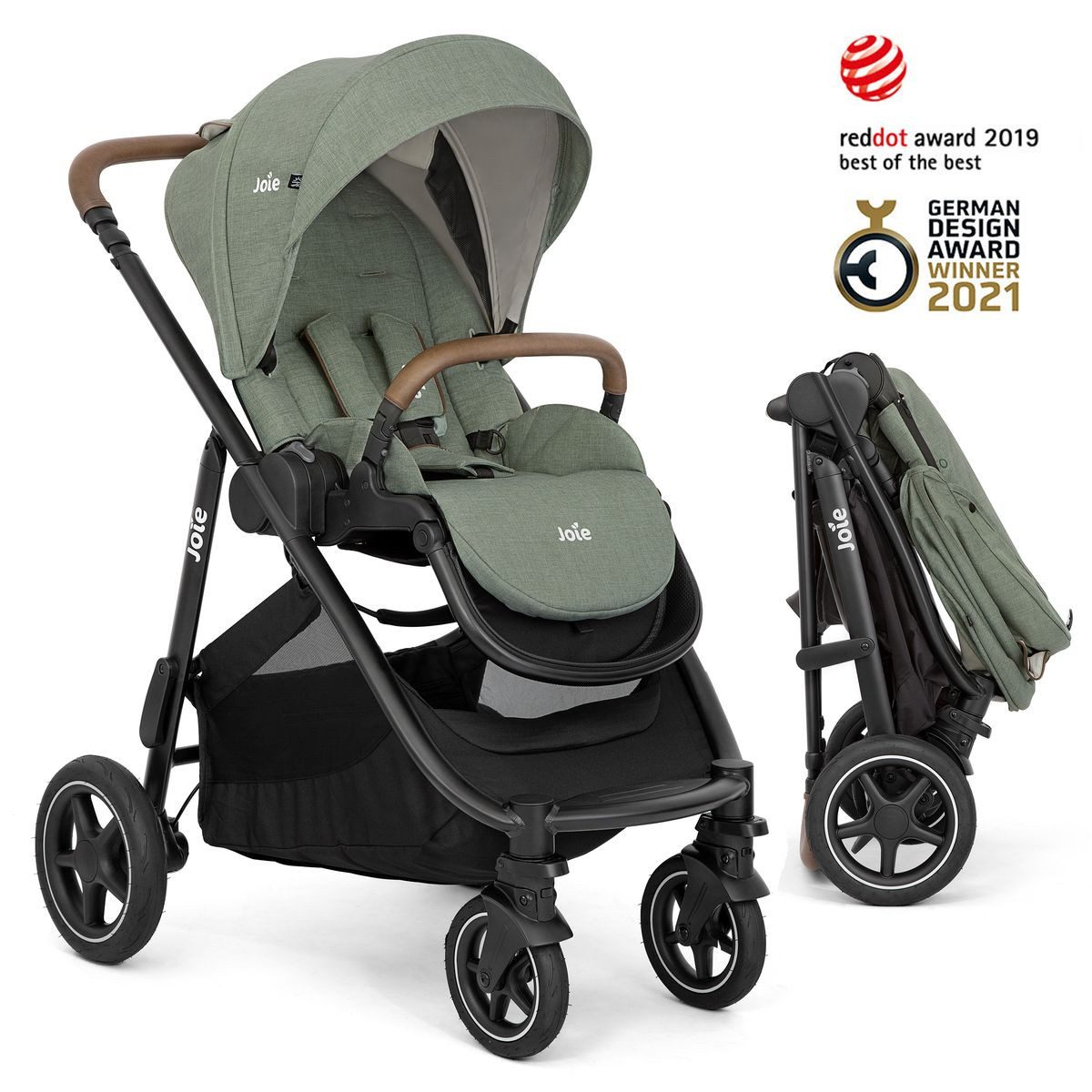 Joie Kinder-Buggy Versatrax - Laurel, Sportwagen mit Teleskopschieber, Adapter & Regenschutz bis 22 kg